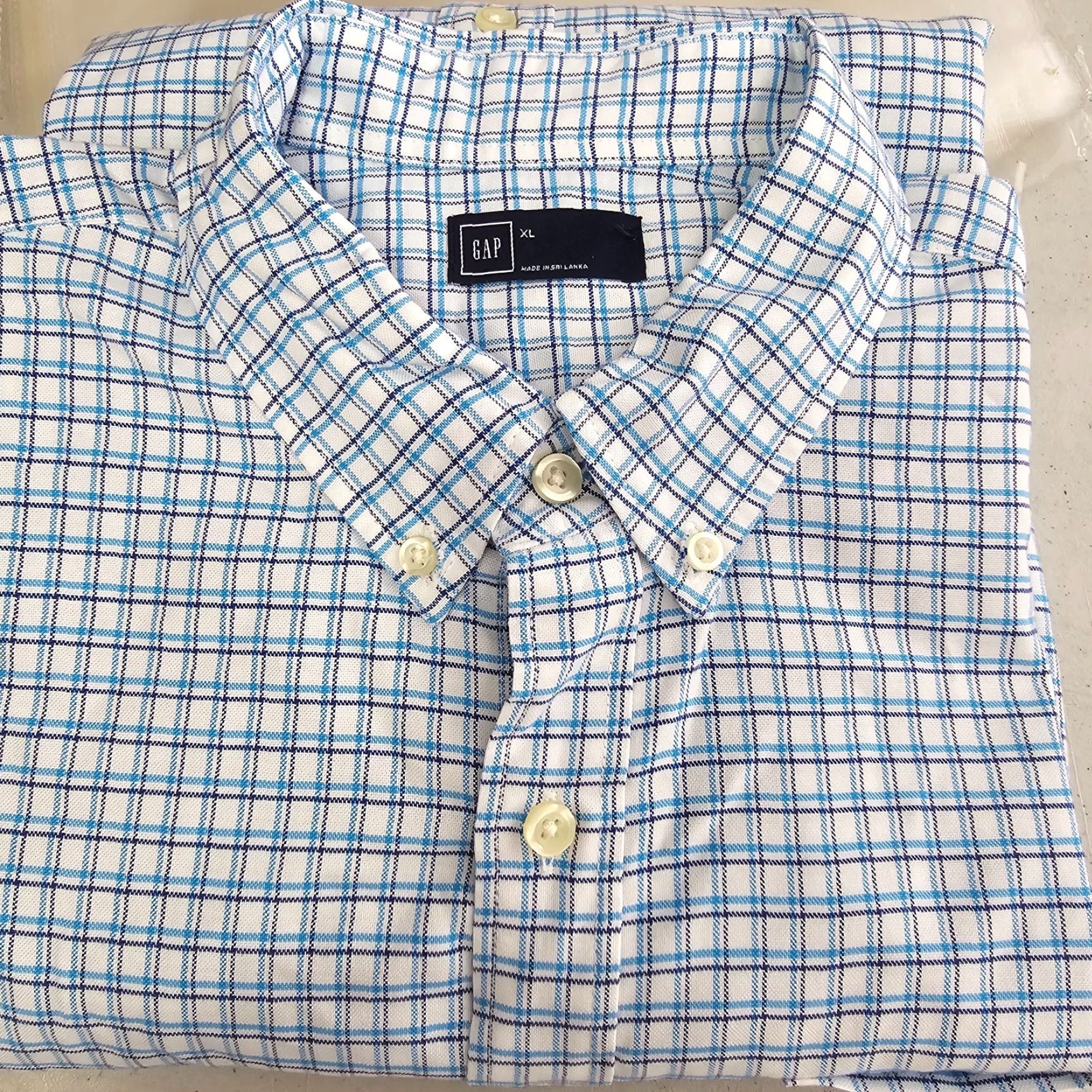 Gap GAP Shirt Mens XL Blue White Check Knit Button Up Long Sleeve Cotton Size US XL / EU 56 / 4 - 2 Thumbnail