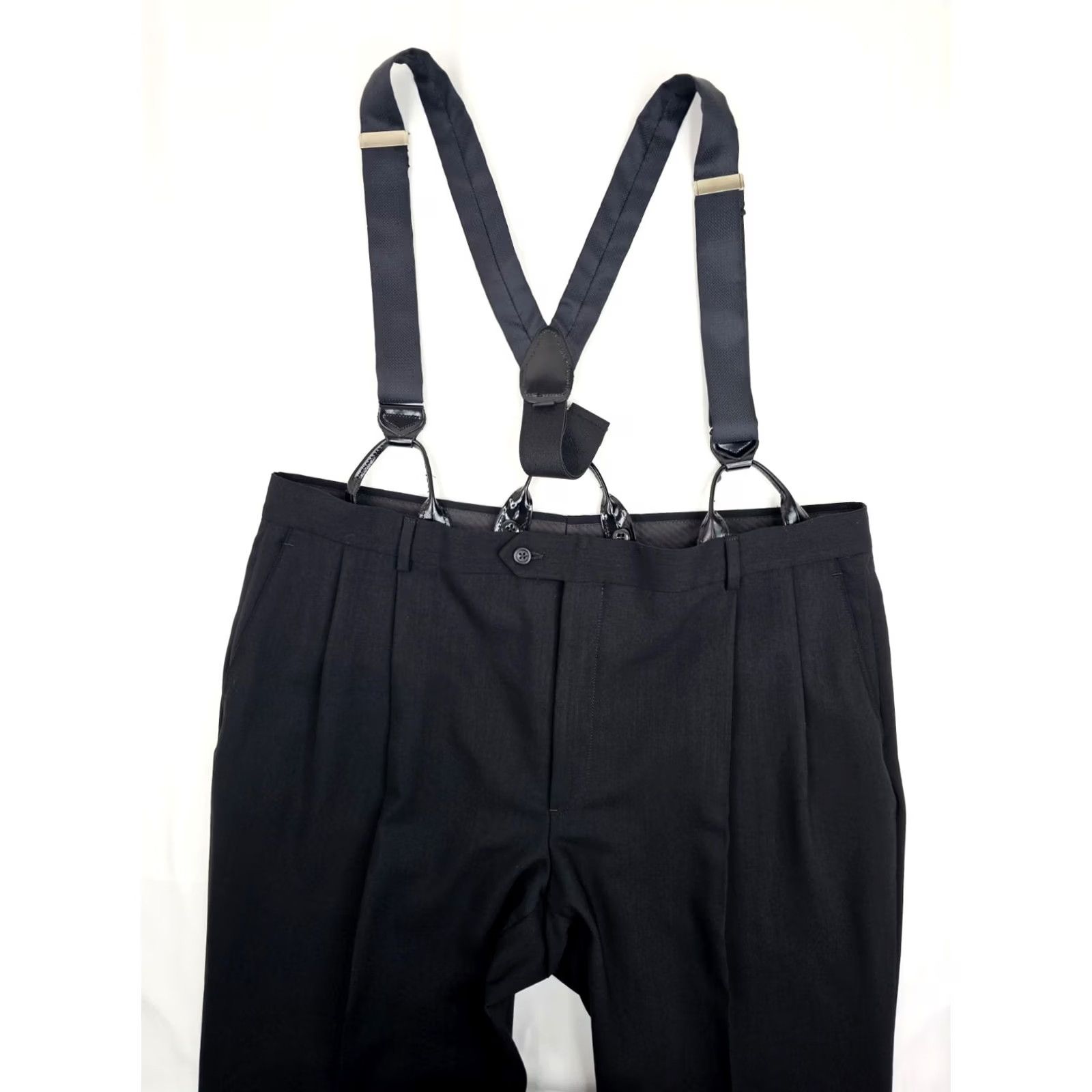 Pronto Uomo Pronto Uomo Wool Pleated Dress Pants Men 42 Short Sl?zip? Detachable Suspenders Black 41x29 Size US 41 - 5 Thumbnail
