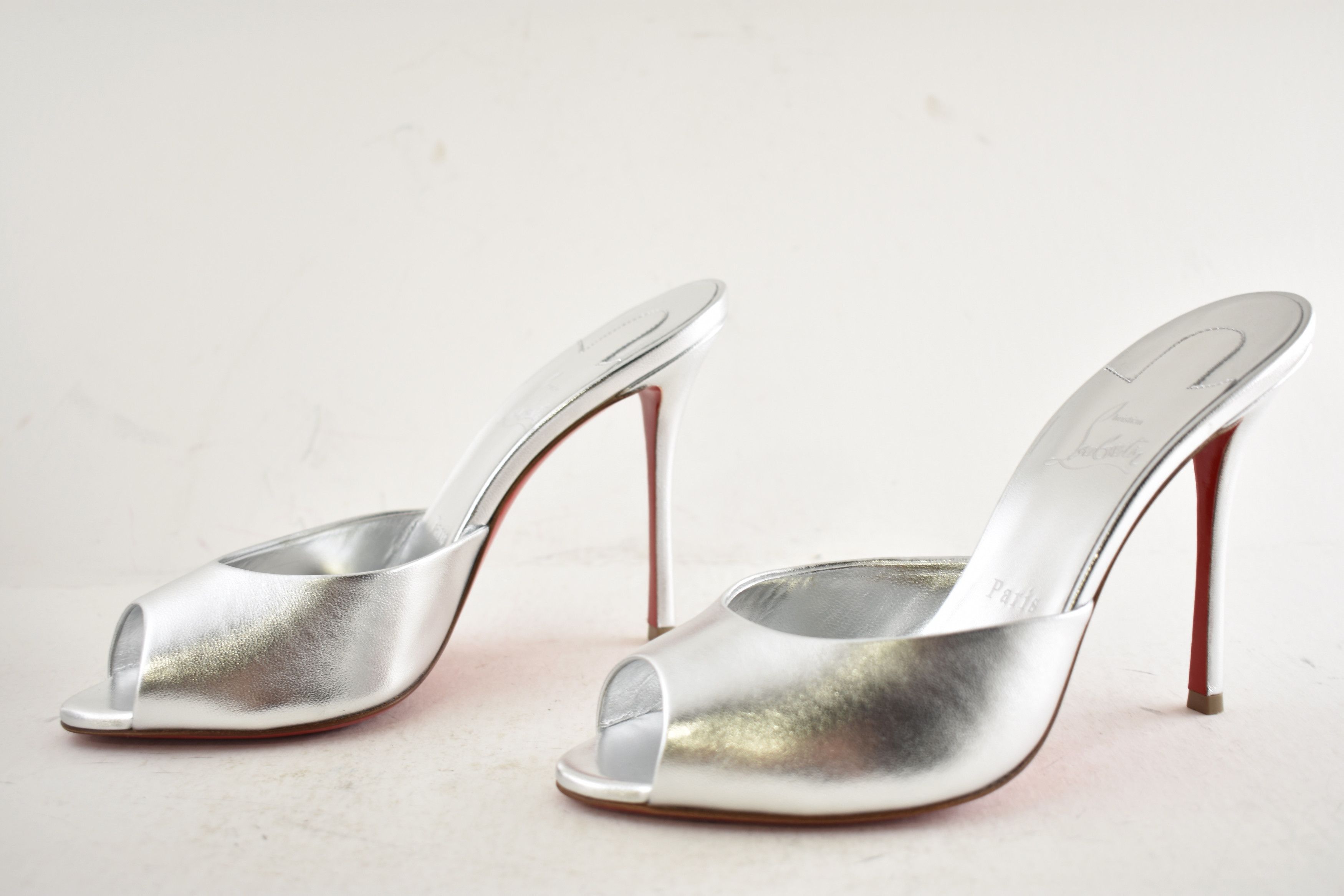 Christian Louboutin Me Dolly 100 Silver Nappa Backless Sandal Mule Heel Pump 39 Size US 9 / IT 39 - 12 Thumbnail