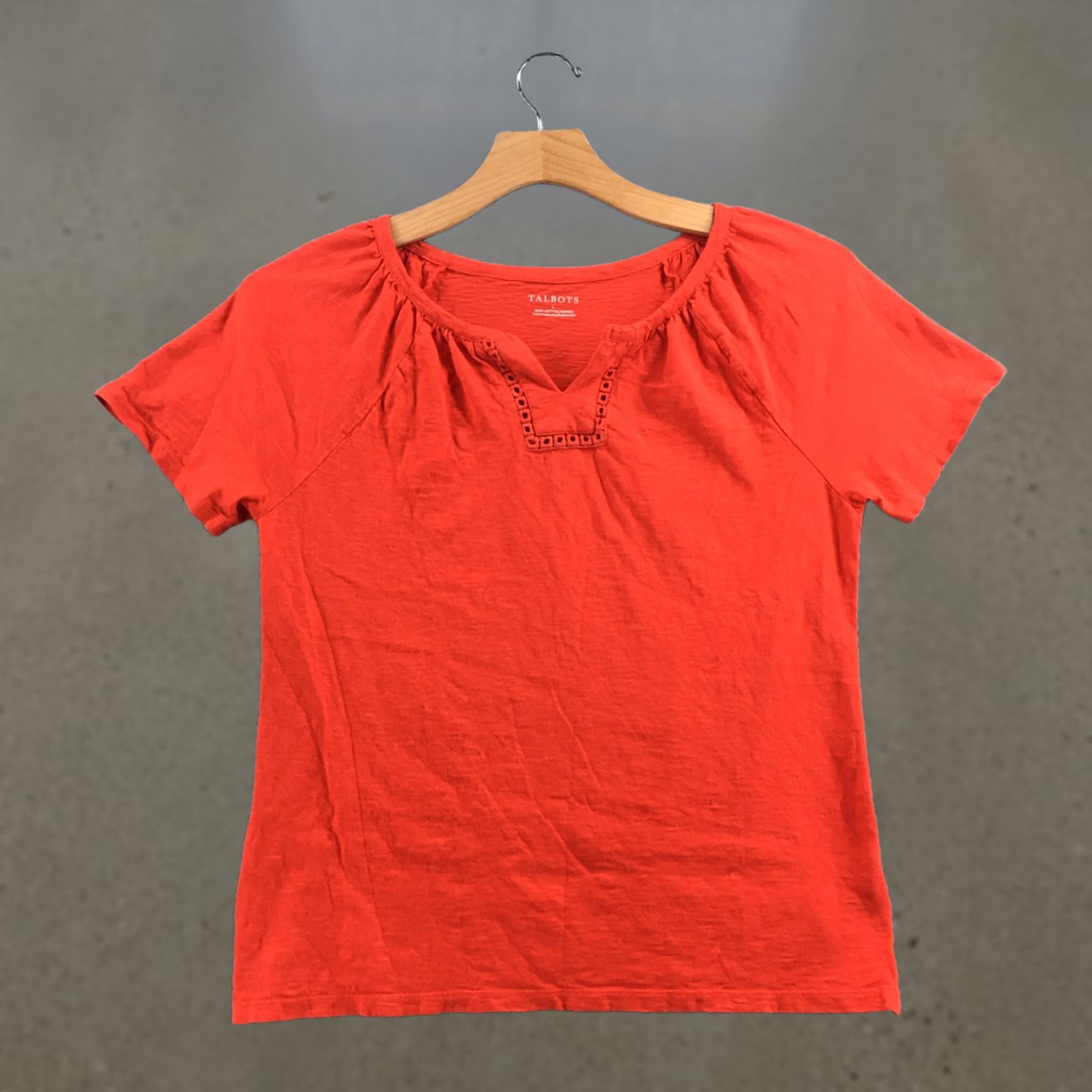 Talbots Talbots Tops Womens L Orange 100% Cotton V-Neck Cap Sleeve Blouse Pop Over Shirt Size L / US 10 / IT 46 - 1 Thumbnail