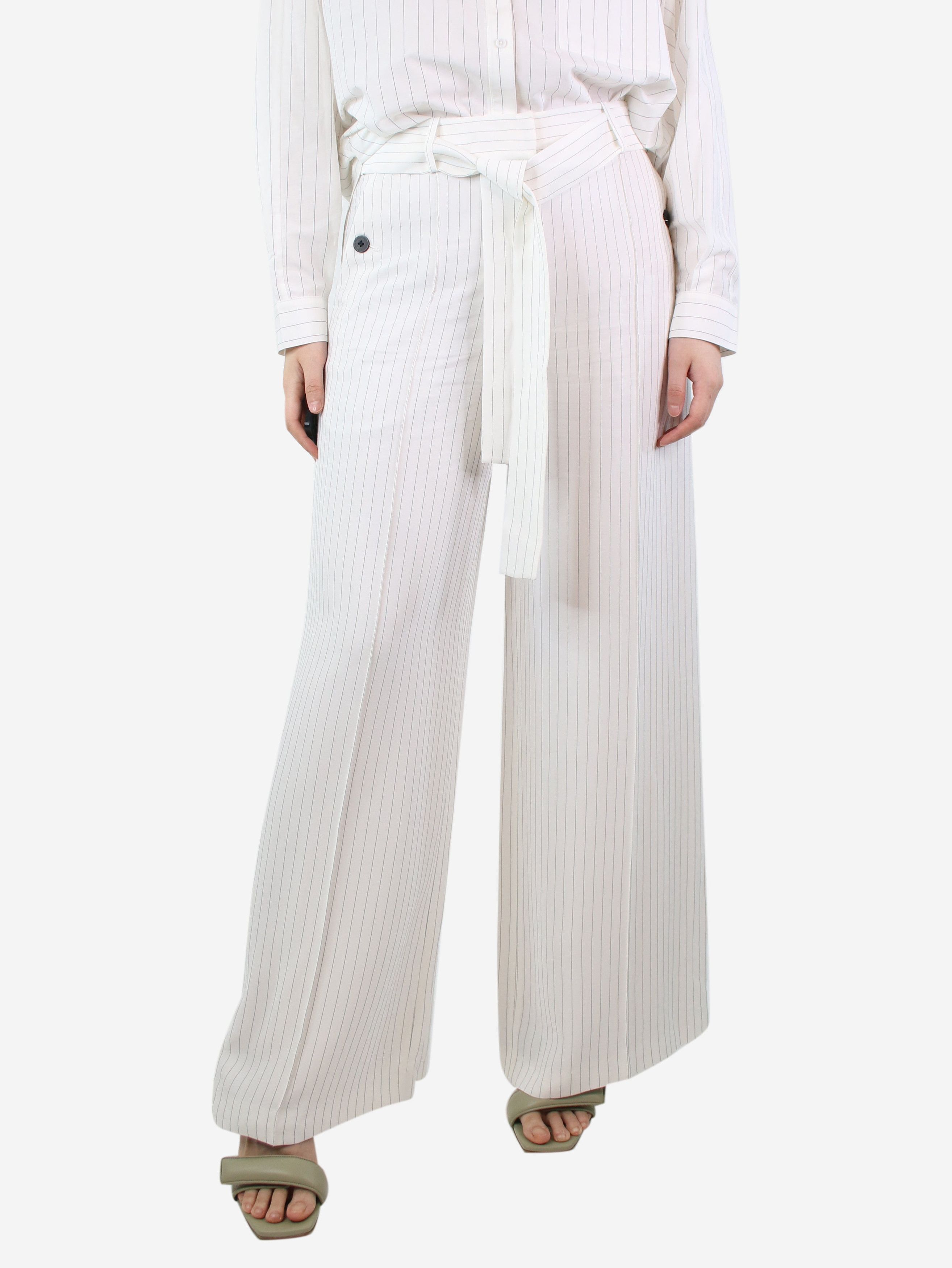 image of Me Em White Pinstripe Wide-Leg Trousers - Size Uk 10, Women's