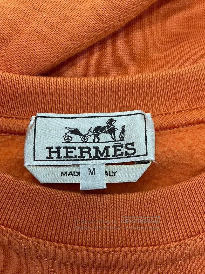 Hermes Hermes Orange Leather Patch Robot Round Neck Fleece Sweats Size US M / EU 48-50 / 2 - 3 Thumbnail
