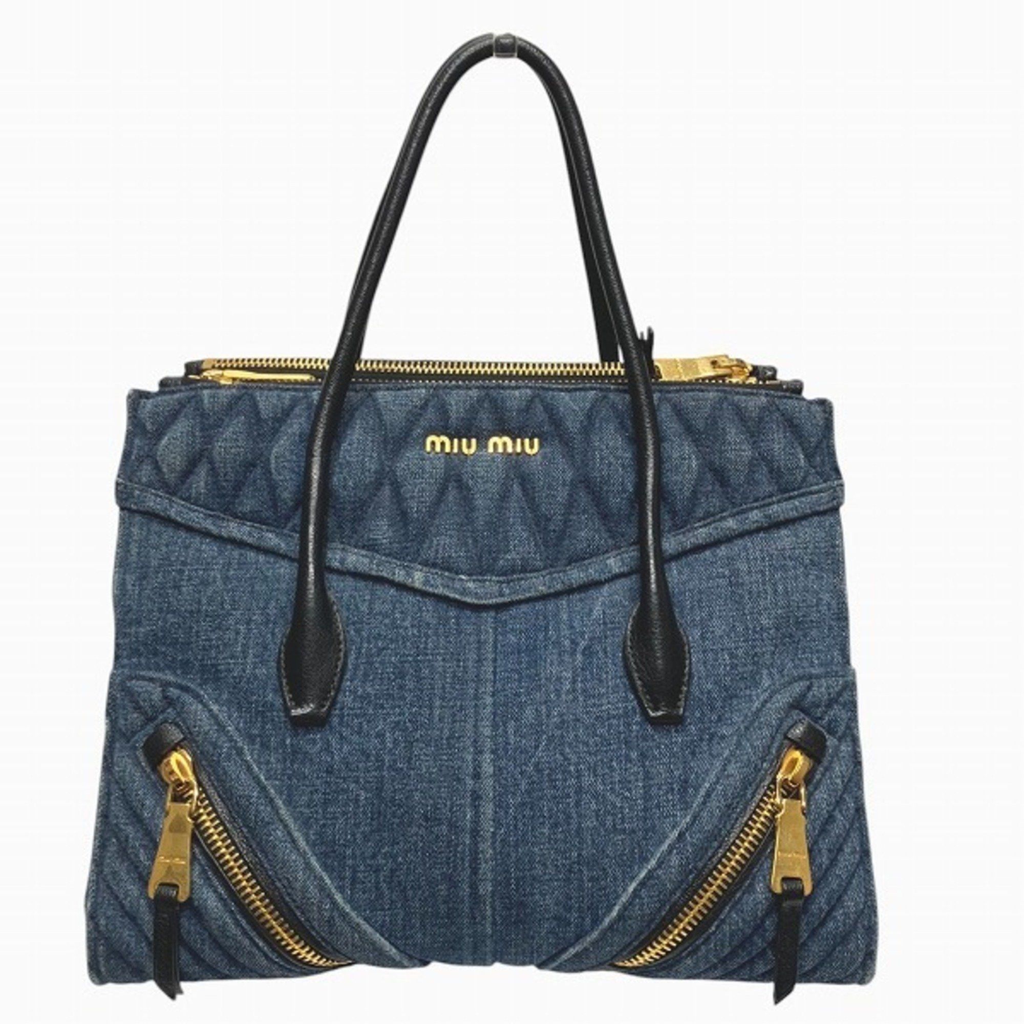 Miu Miu Miu Biker Rn1031 Denim Bag Handbag Tote Women's in Black