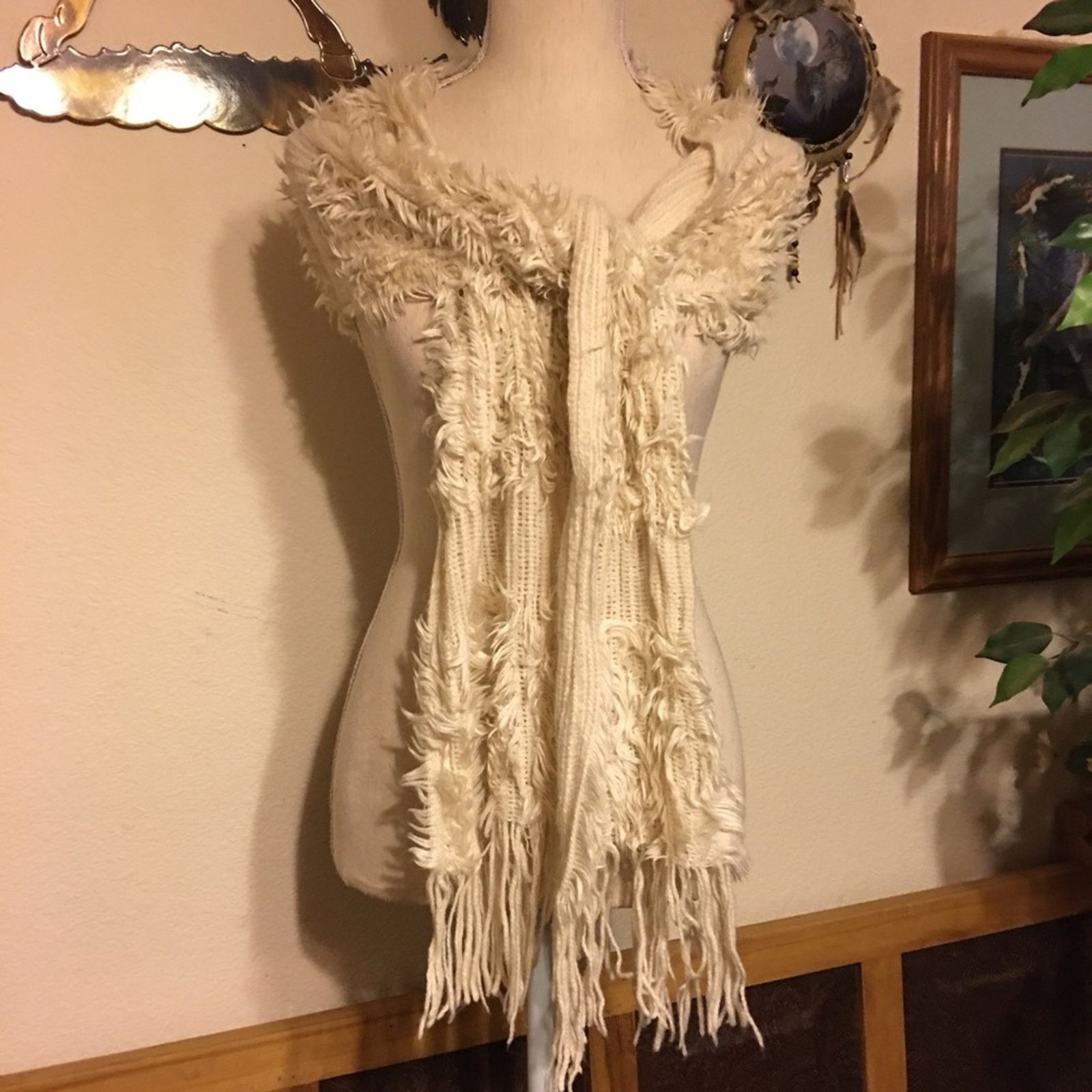 Other Cream faux fur and knit scarf wrap 10”x80” Size ONE SIZE - 2 Thumbnail