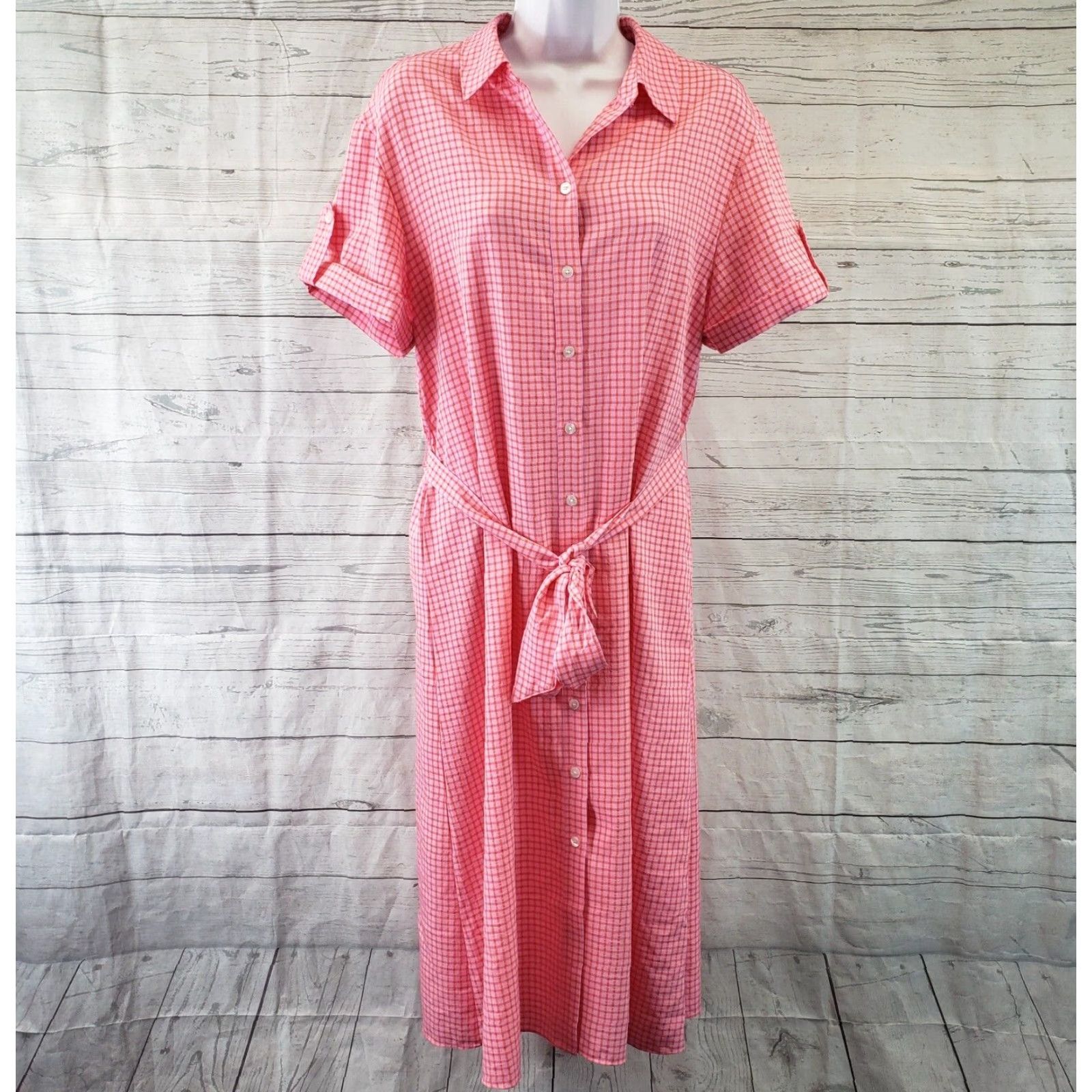 Vintage Draper James Womens Dress Shirt Dress Sz Small Pink Orange Short Sleeve Button Front Collared Vintage No Size 28" / US 6 / IT 42 - 2 Thumbnail