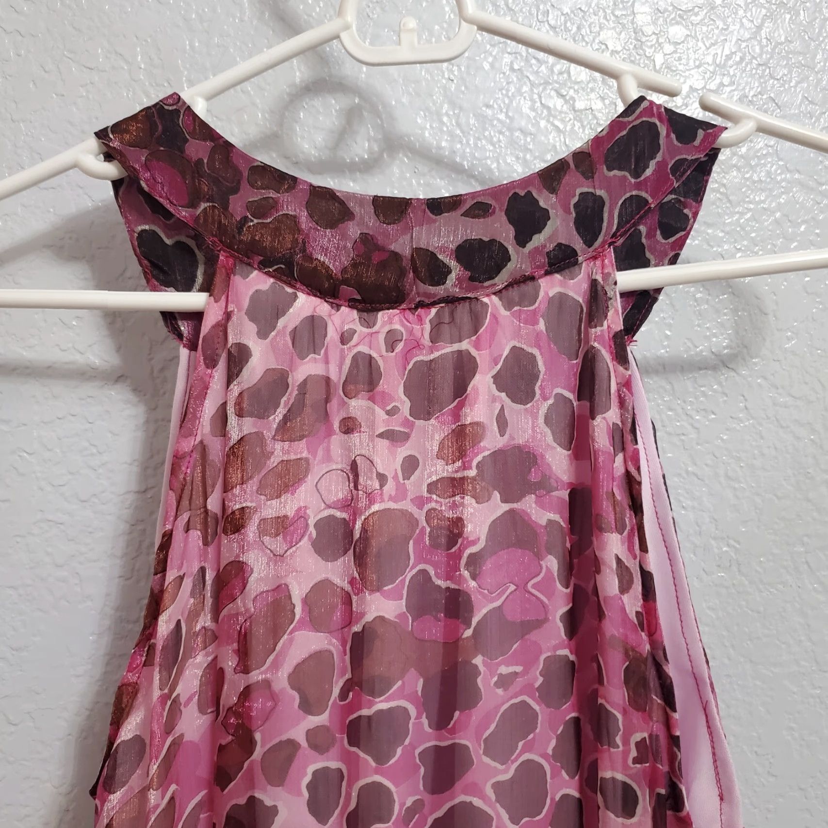 Vintage VINTAGE OB2-12 Dress Womens M Pink Animal Print Ruffle Bubble Hem Sleeveless Size M / US 6-8 / IT 42-44 - 7 Thumbnail