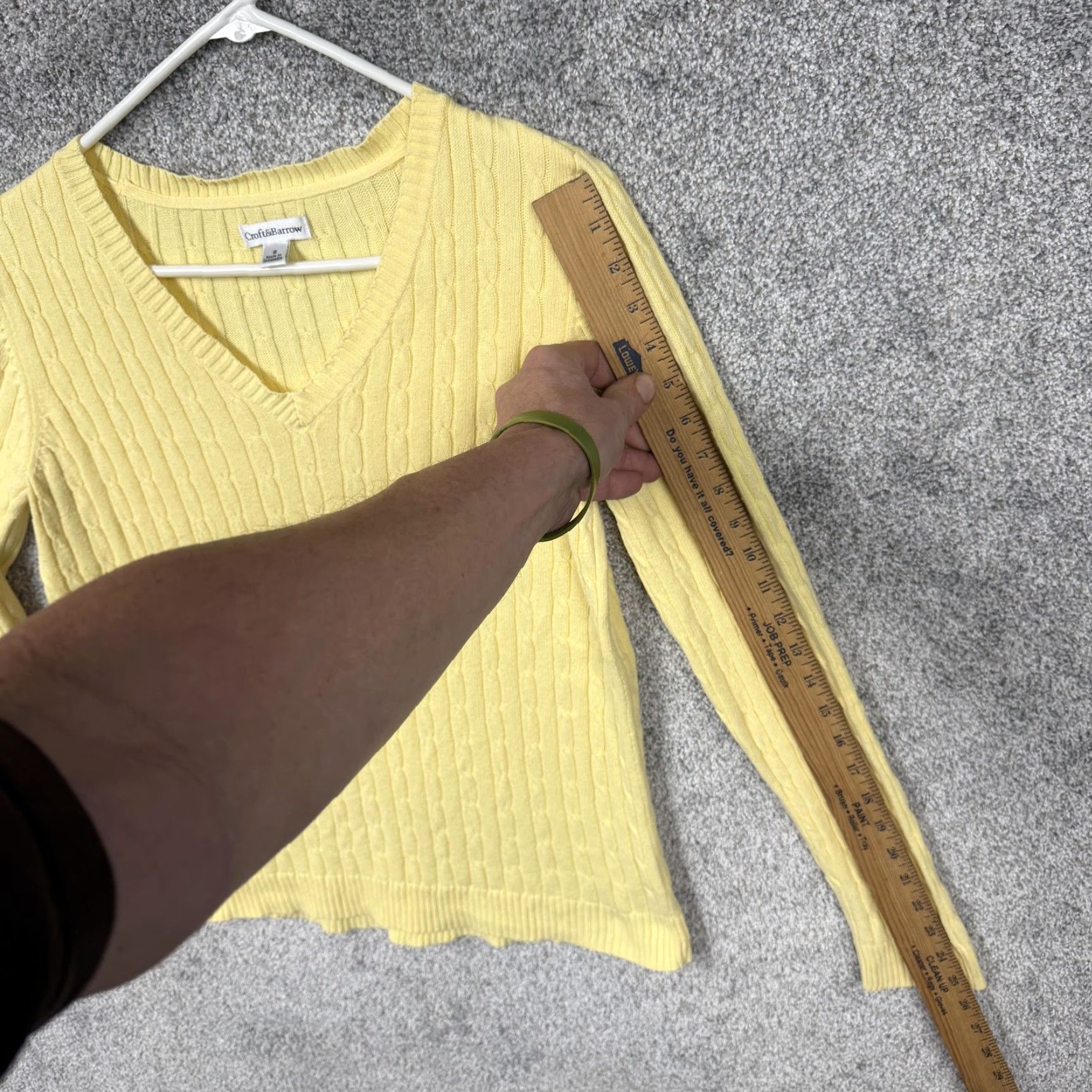 Croft & Barrow Croft & Barrow Sweater Womens S Yellow Cable Knit V-Neck Preppy Pastel Cozy Knit Pullover Casual Size S / US 4 / IT 40 - 3 Thumbnail