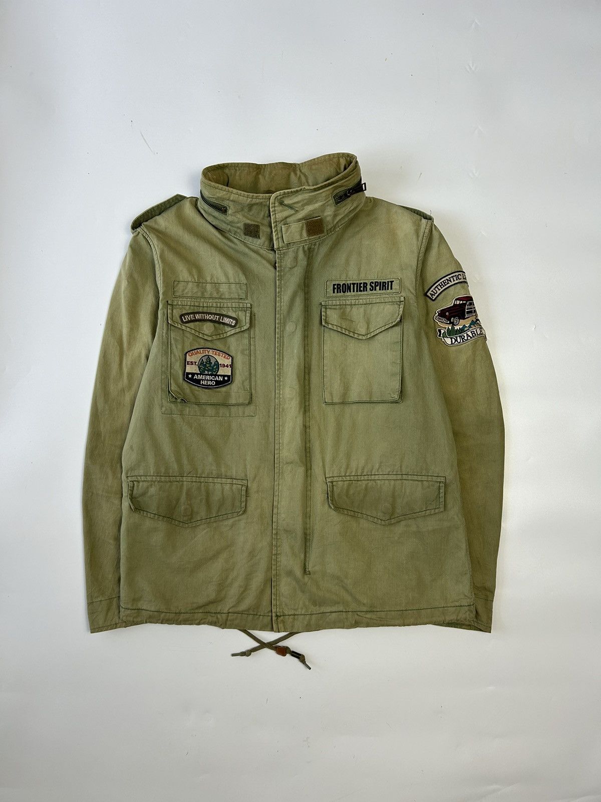 Designer × Japanese Brand × Jeep JEEP KHAKI PATCHED JACKET | Grailed
