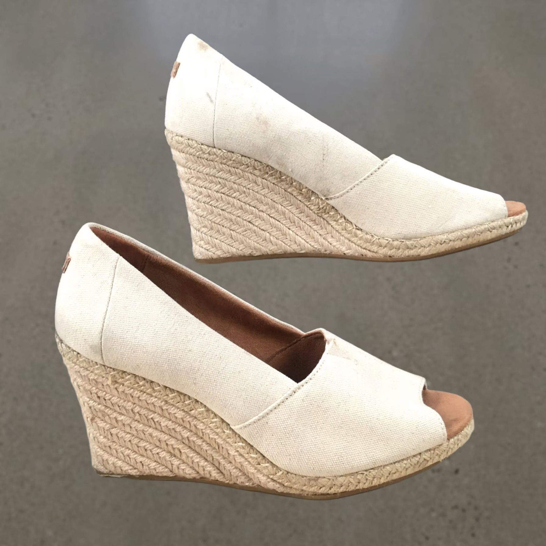 Toms Toms Sandals Womens 11 Michelle Wedge Espadrilles Beige Casual Slip On Peep Toe Size US 11 / IT 41 - 1 Thumbnail