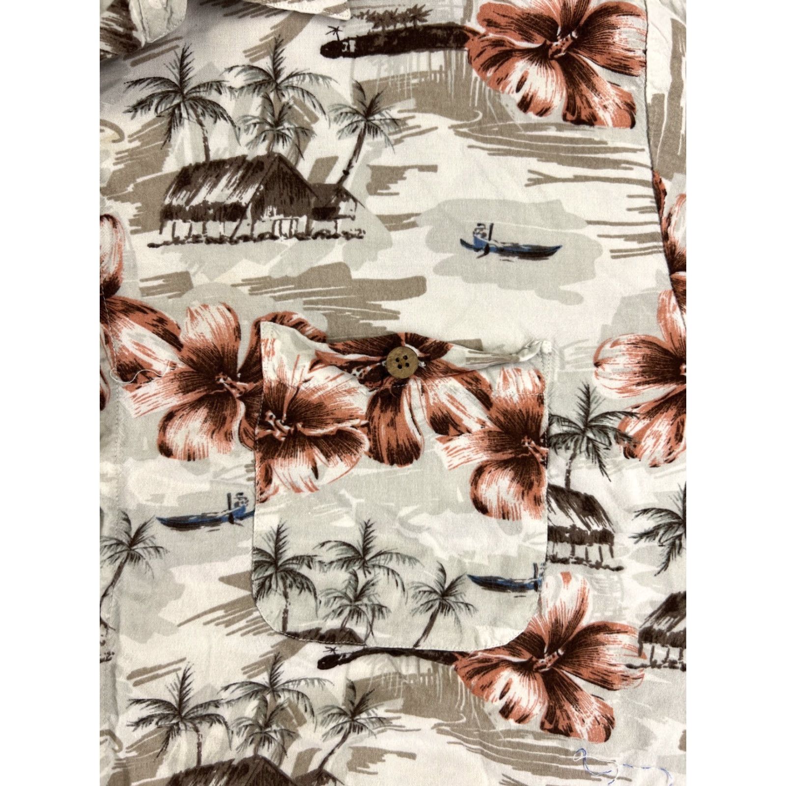 Vintage Puritan Shirt Adult 3XL Beige Floral Palm Island Rayon Hawaiian Button Shirt (Men) Size US XXL / EU 58 / 5 - 6 Thumbnail