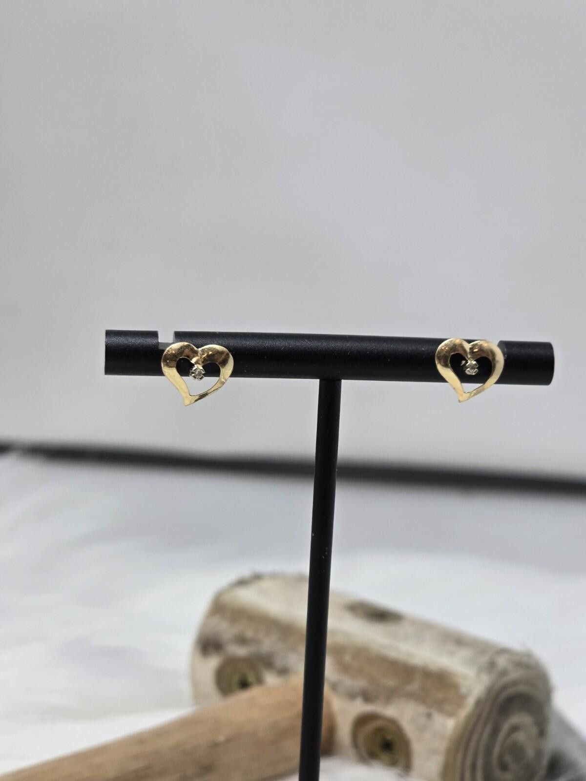 The Unbranded Brand 14k Solid Gold Diamond Heart Stud Earrings Petite Size ONE SIZE - 3 Thumbnail