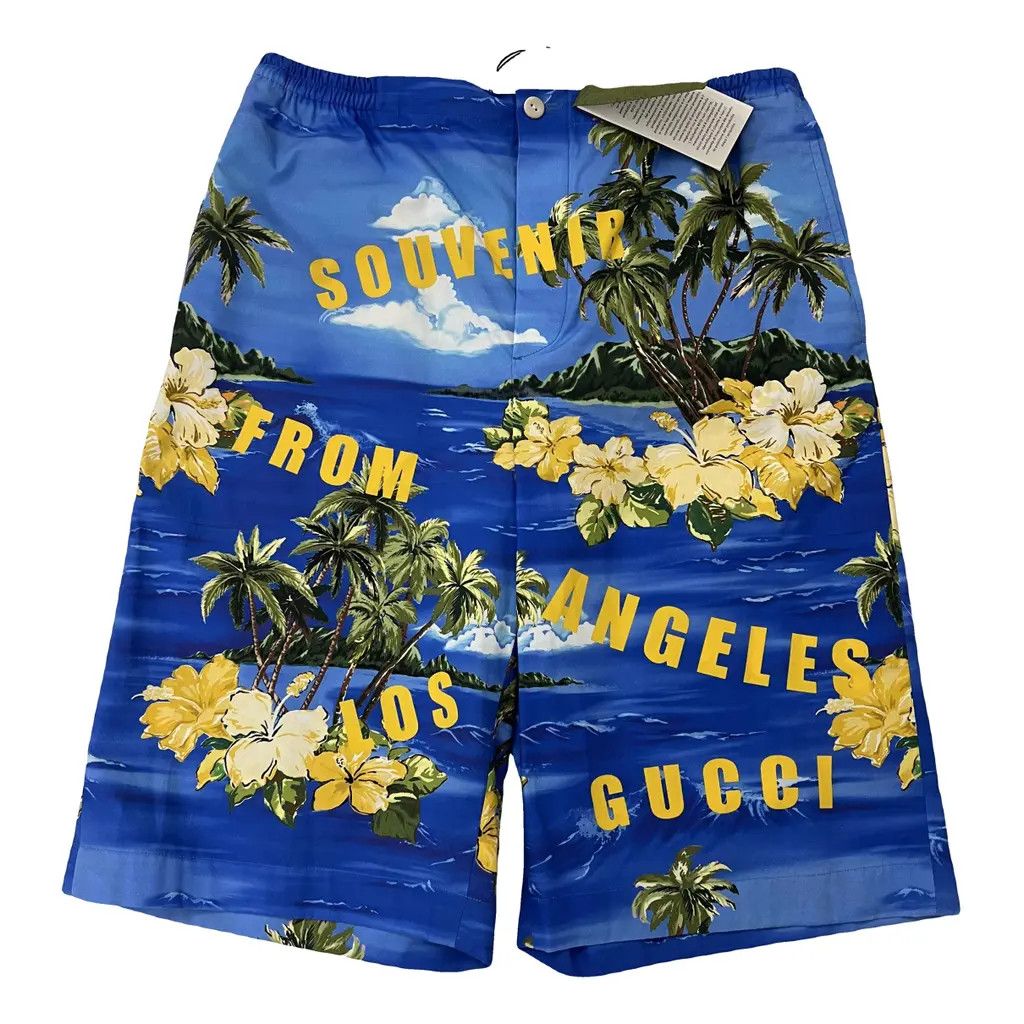 image of Gucci Bermuda Shorts With Print, Never Worn With Label in Blue/Yellow, Men's (Size 30)