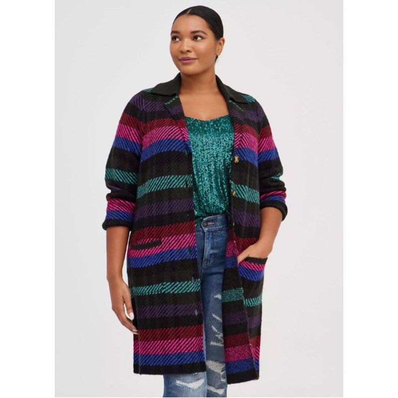 Torrid Torrid Womens Striped Coatigan Sweater Jacket 3X Whimsigoth Size 3XL / US 20-22 - 1 Thumbnail