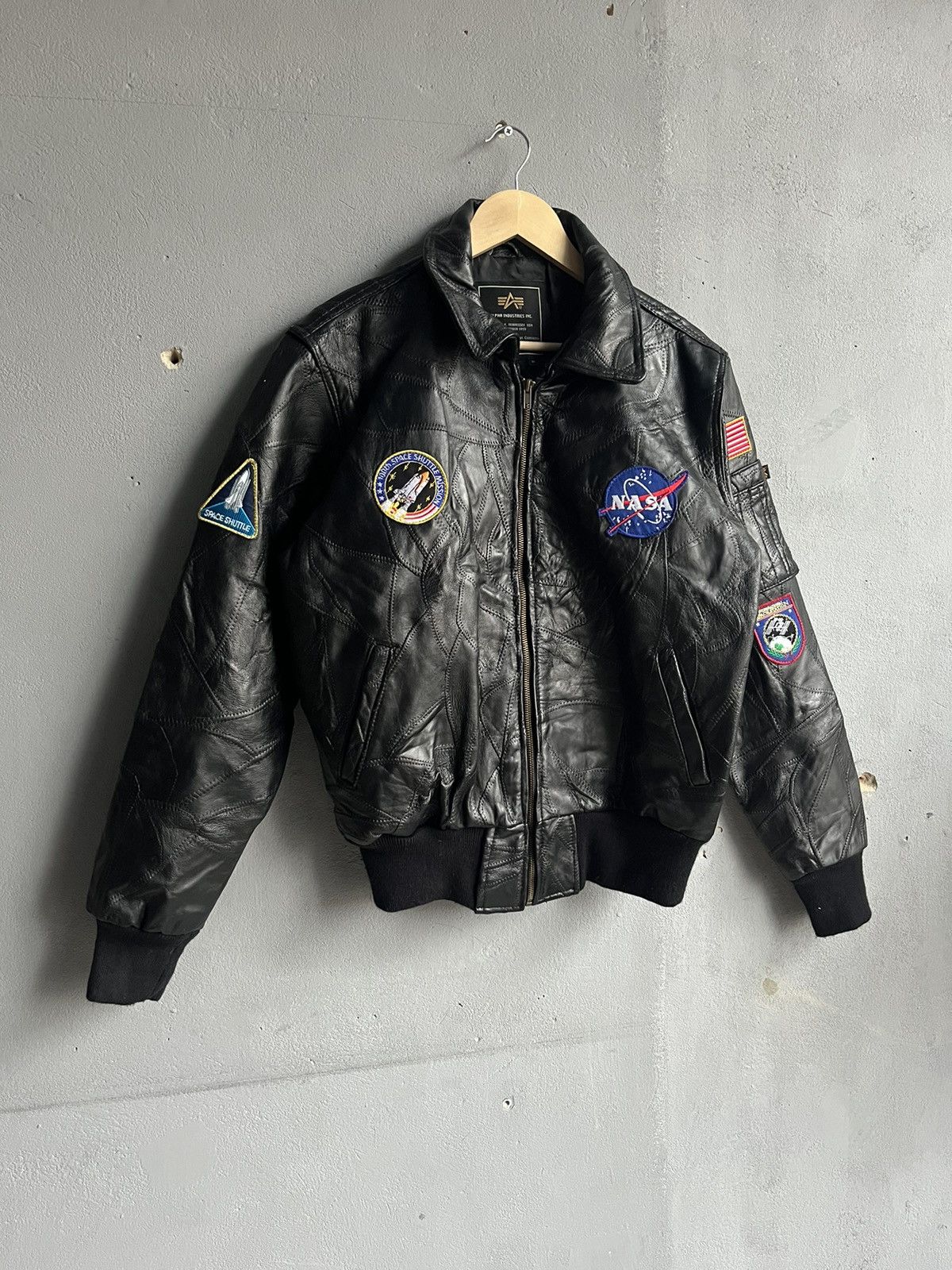 Alpha Industries Leather Jacket Vintage Vintage Alpha Industries NASA Leather Jacket Bomber Size M Grailed