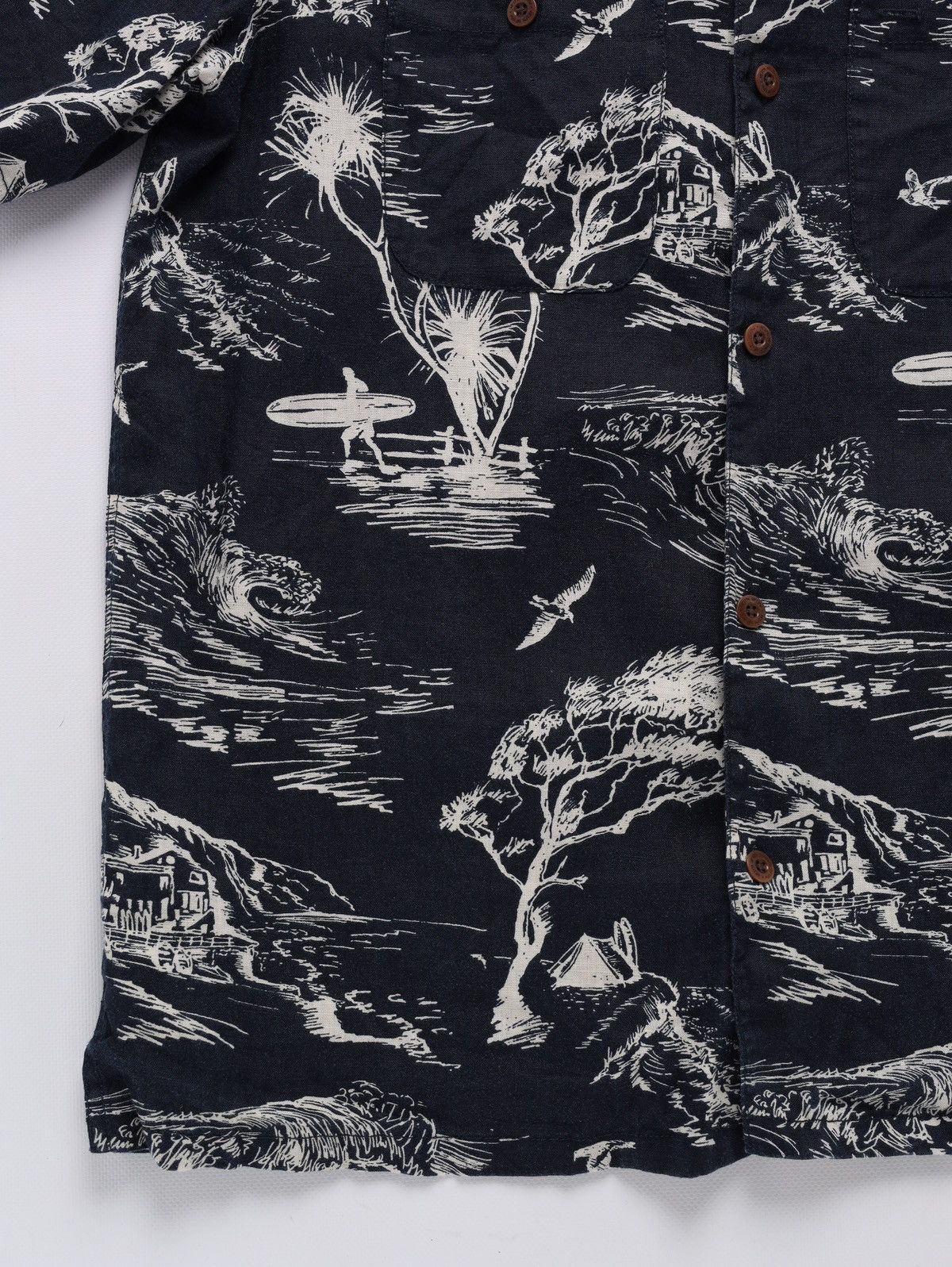 Finisterre Linen Short Sleeve Shirt Printed Hawaii Floral in Blue, Men's (Size M) — image 5 of 6