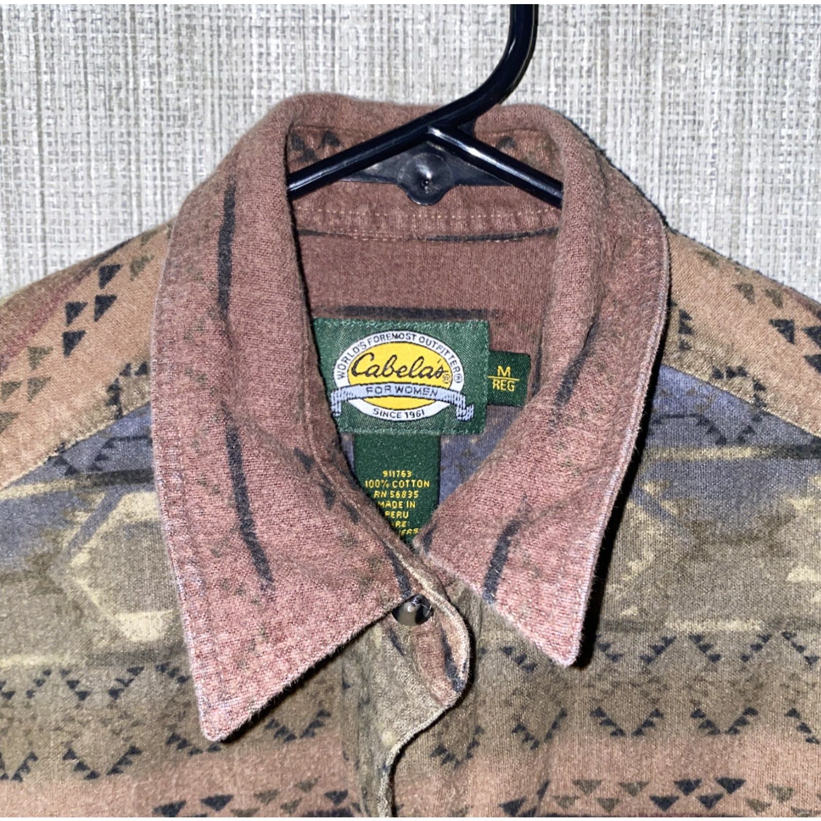 Vintage Cabela’s Shirt Womens Long Sleeve Button-Front Geometric Print Brown Size M Regular Womens Size M / US 6-8 / IT 42-44 - 3 Thumbnail