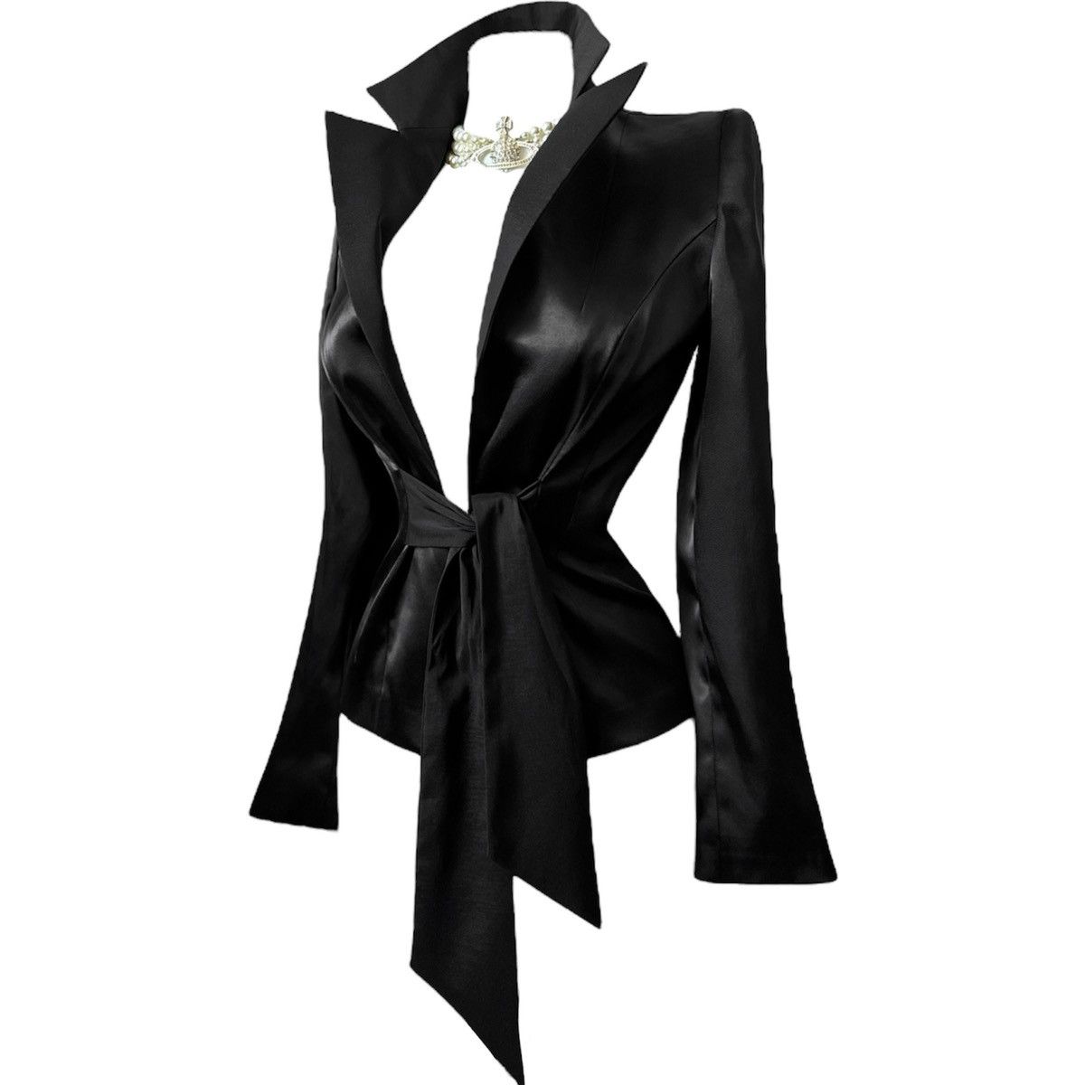 Vintage Stunning vintage satin jacket with belt Size S / US 4 / IT 40 - 1 Thumbnail