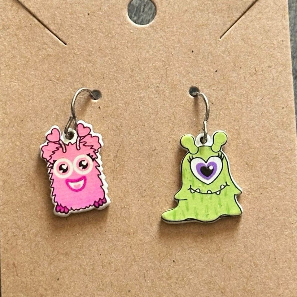 Other pink green monster dangly earrings Size ONE SIZE - 2 Thumbnail