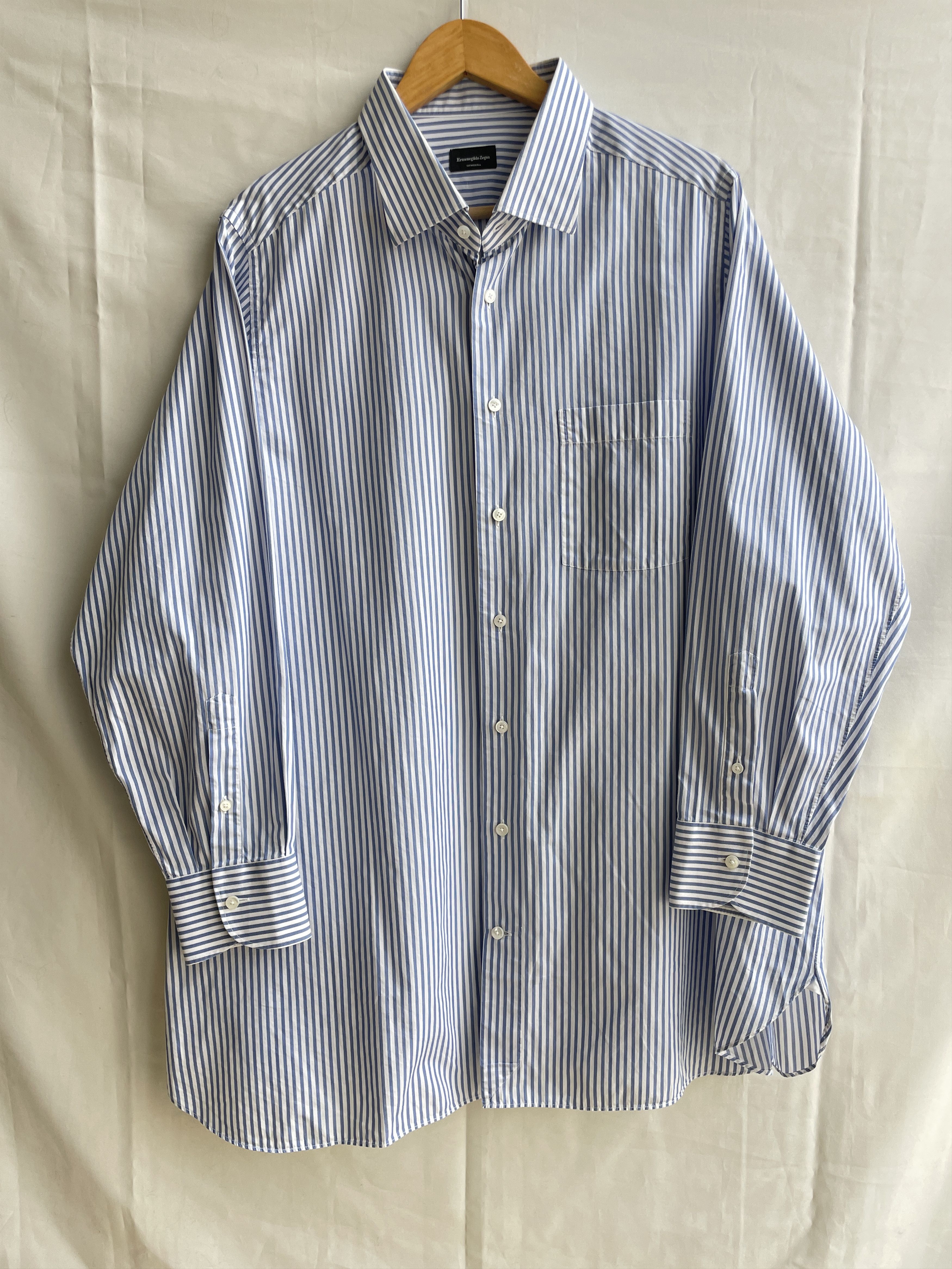 Ermenegildo Zegna Ermenegildo Zegna Made to Measure Striped Blue Dress Shirt Size 50R - 1 Thumbnail