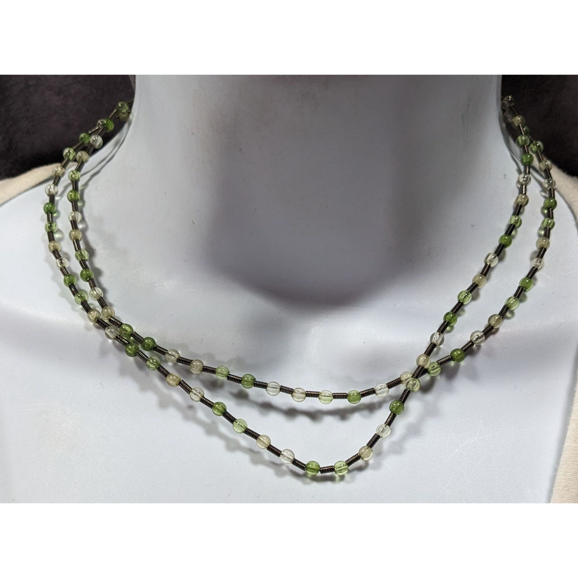 Other Earthy Clear And Green Glass Necklace With Metal Coil Spacer Size ONE SIZE - 2 Thumbnail