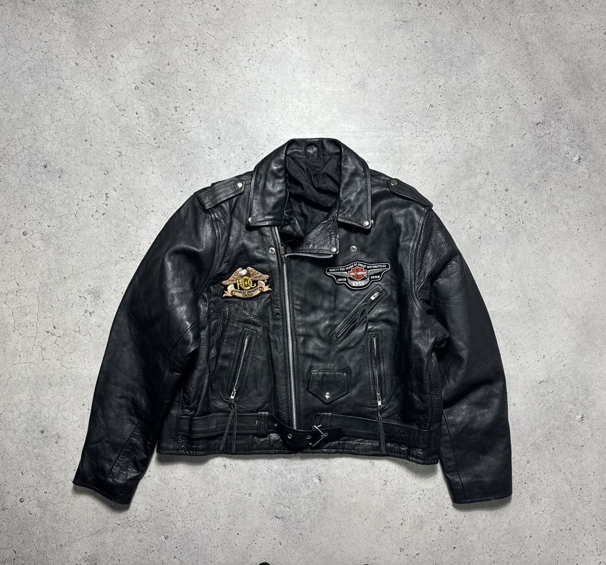 Harley Davidson Harley Davidson Leather Biker Jacket Big Logo Black Rock Size US XL / EU 56 / 4 - 2 Thumbnail