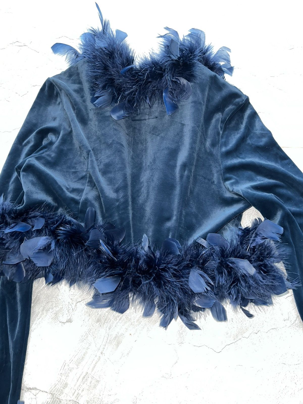 Miu Miu Blue velvet crop with feathers trim 🦚🦕 Size M / US 6-8 / IT 42-44 - 11 Thumbnail