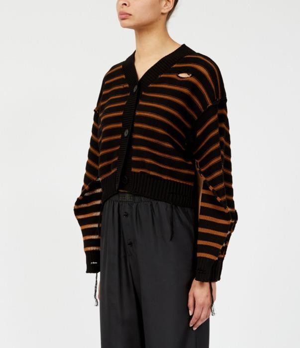 Maison Margiela o1bcso1str0426 MM Striped Knit Cardigan in Black/Brown Size S / US 4 / IT 40 - 5 Thumbnail