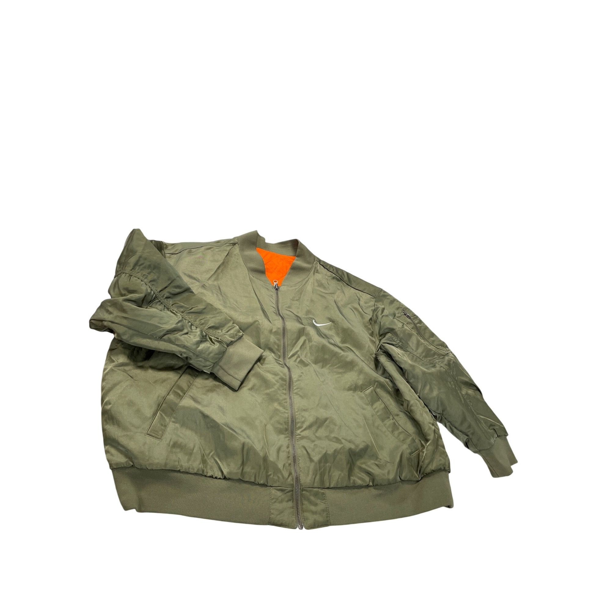 Nike Mens Olive Green orange reversible Bomber Jacket SZ 1X