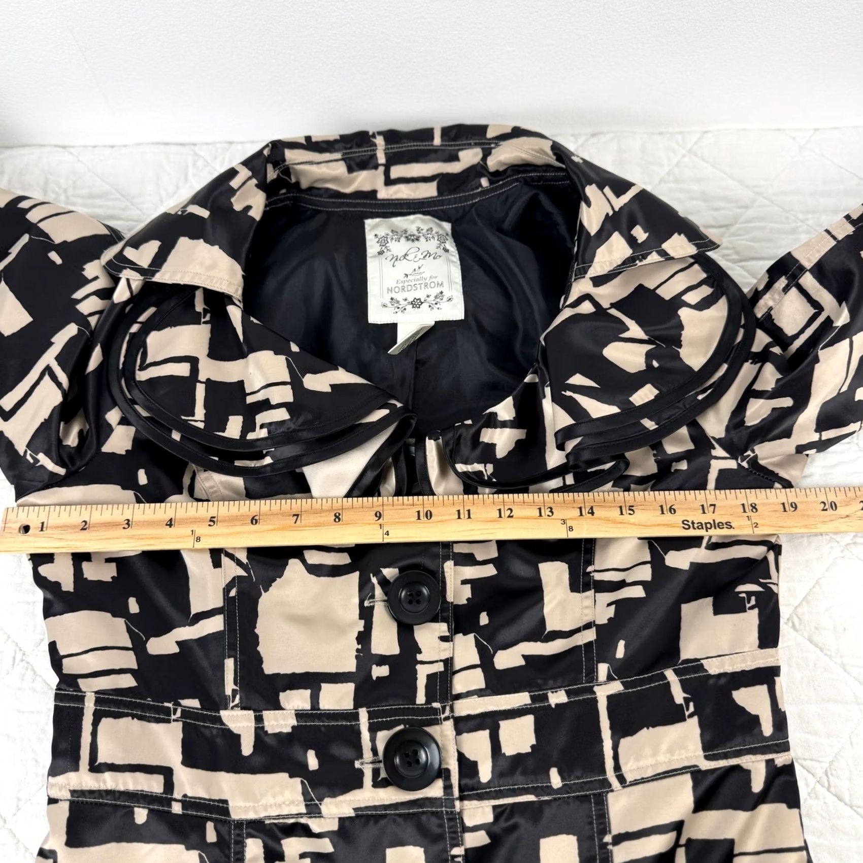 Vintage Nick Mo Nordstrom Womens Trench Coat Geometric Pattern Black Beige M Size M / US 6-8 / IT 42-44 - 5 Thumbnail
