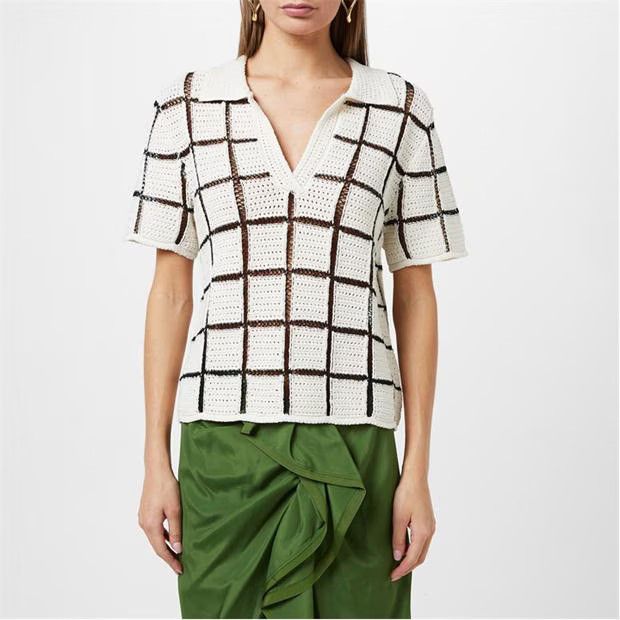 Dries Van Noten o1g2r1mq1024 Block Stitch Polo Top in Cream & Black Size S / US 4 / IT 40 - 2 Thumbnail