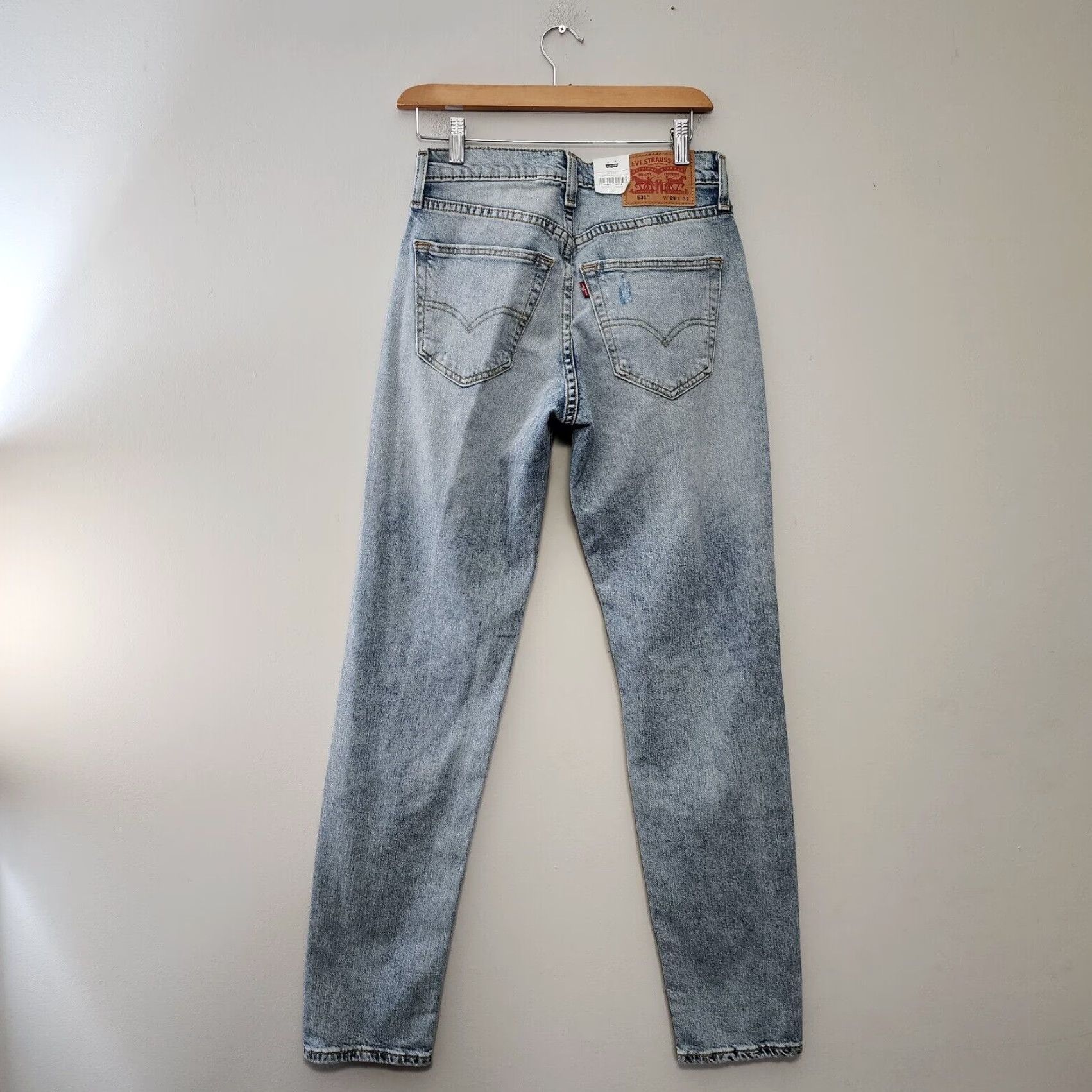 Levi's Levi's 531 Athletic Slim Fit Stretch Jeans 29x32 Blue Light Wash Distressed Denim Mens Jeans Slim Straight 5-Pocket Logo USA Size US 29 - 2 Thumbnail