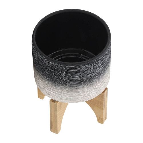 Designer × Homemade CERAMIC 5" PLANTER ON WOODEN STAND, GRAY Size US L / EU 52-54 / 3 - 5 Thumbnail