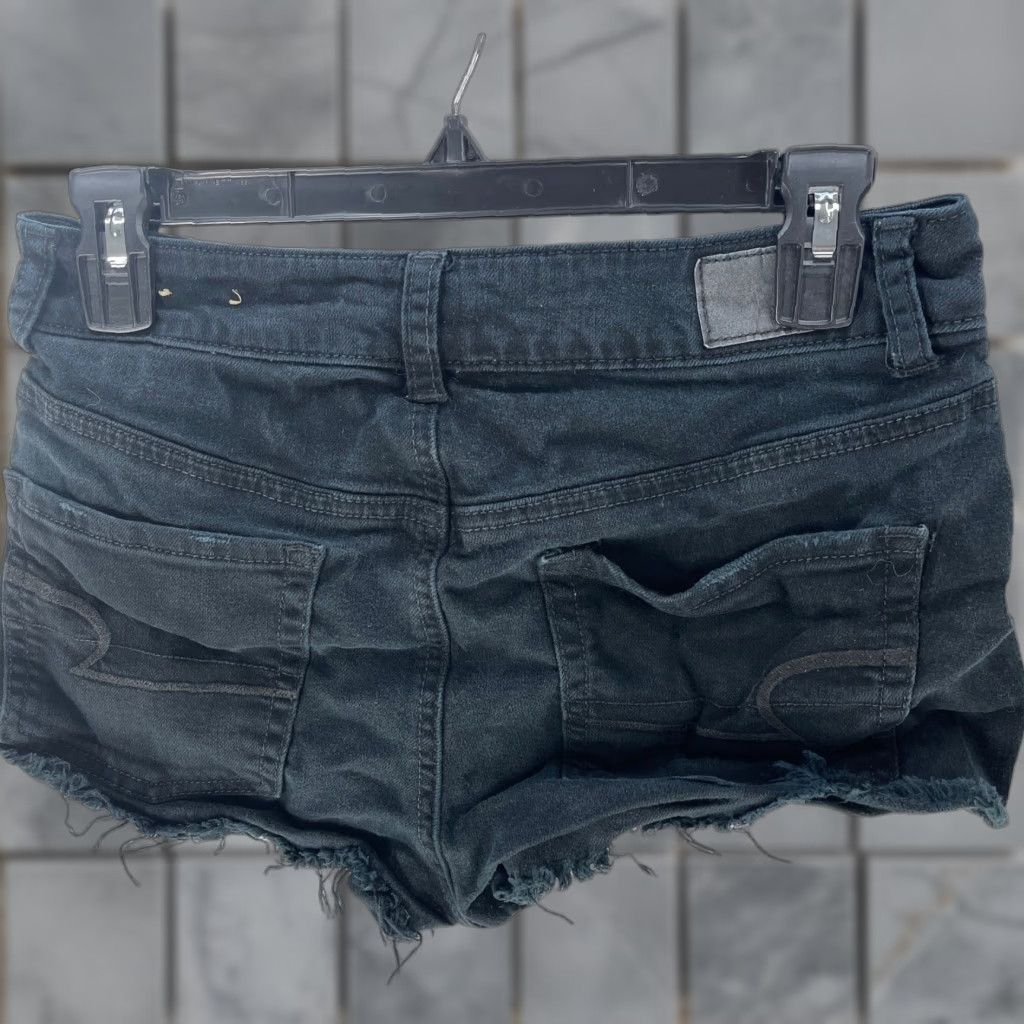 Vintage American Eagle Womens Festival Shorts 4 Black Denim Distressed High Rise Regular 5-Pocket Mens? Size 27" / US 4 / IT 40 - 1 Thumbnail
