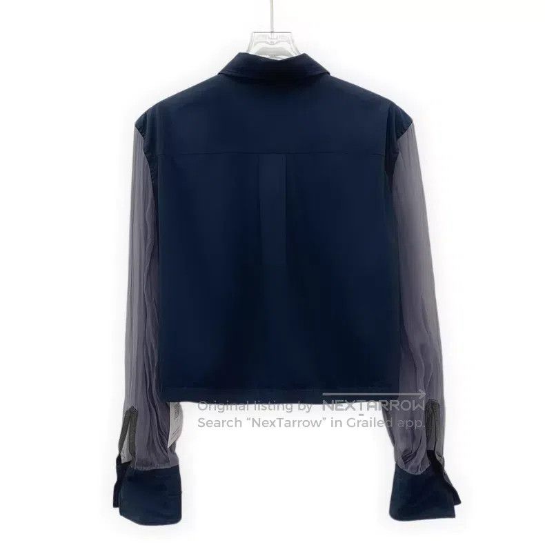 Brunello Cucinelli Brunello Cucinelli 23 Model Dark Blue Silk Collar Long Sle Size M / US 6-8 / IT 42-44 - 2 Thumbnail