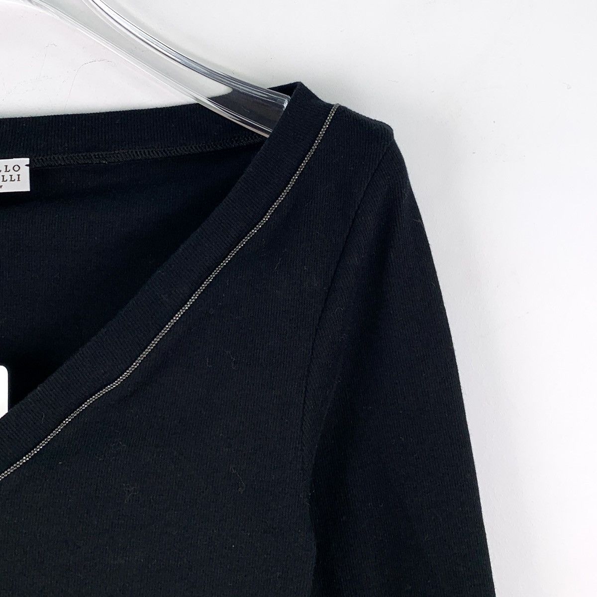 Brunello Cucinelli Brunello Cucinelli Black Beaded Long Sleeve T-Shirt K26WX Size XS / US 0-2 / IT 36-38 - 3 Thumbnail