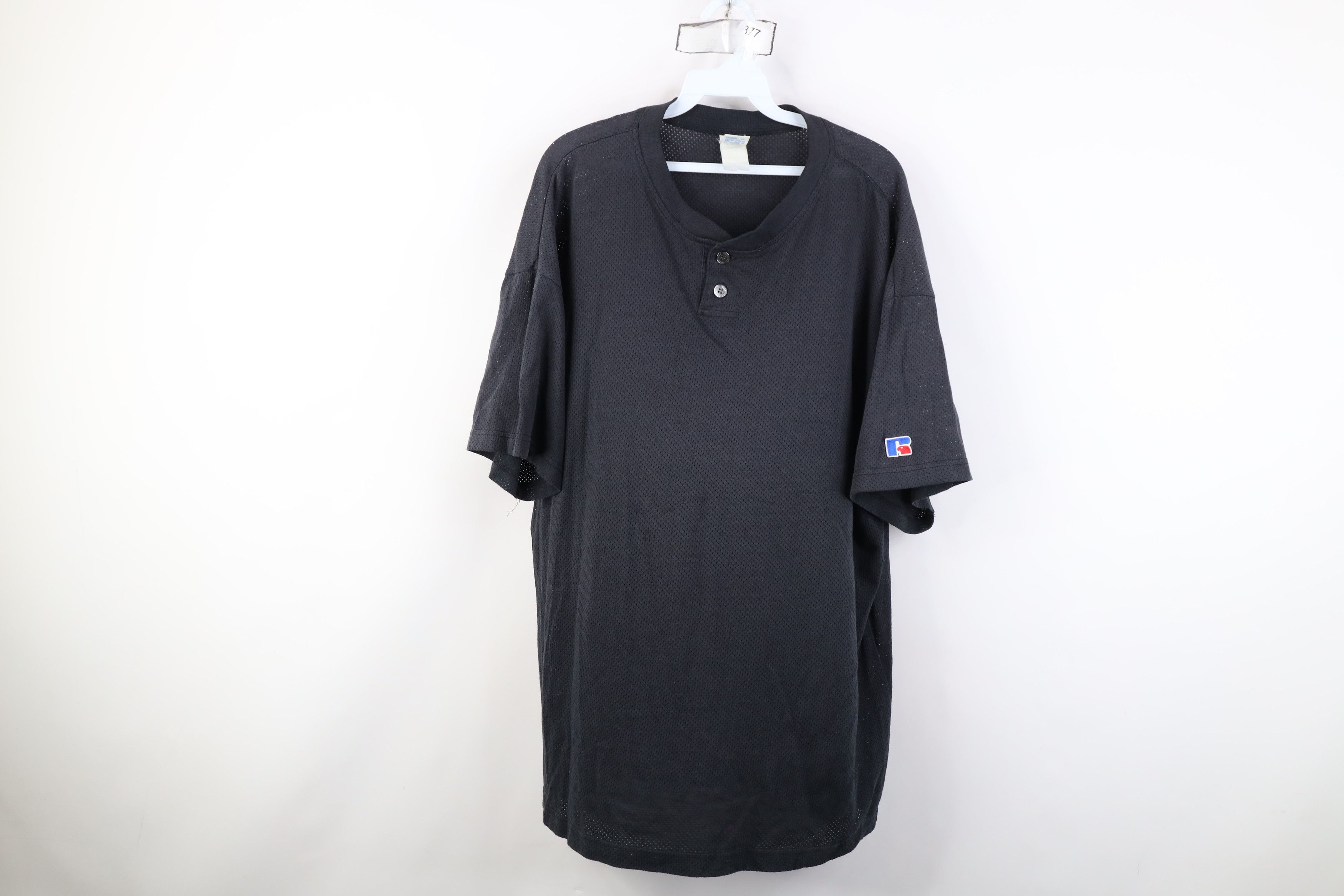 Russell Athletic Vintage 90s Russell Athletic Mesh Henley T-Shirt Black USA Size US XXL / EU 58 / 5 - 1 Thumbnail