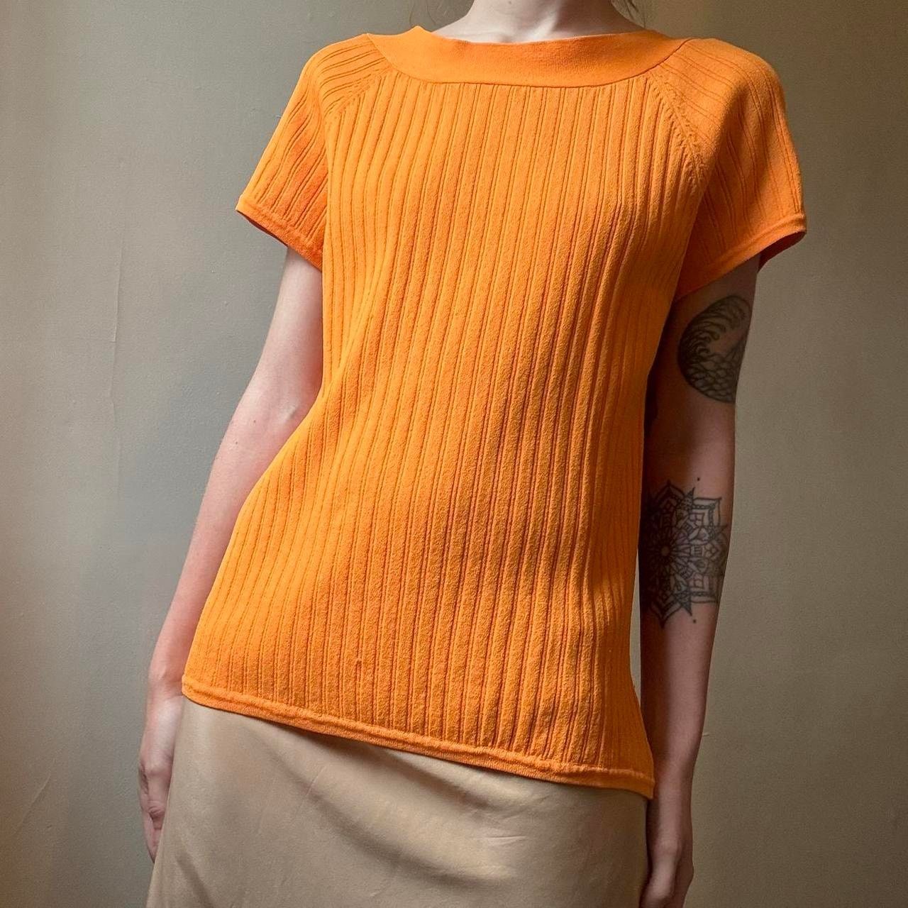 Evan Picone Vintage Evan-Picone Orange Ribbed Top XL Rayon Y2K 00s Size XL / US 12-14 / IT 48-50 - 1 Thumbnail