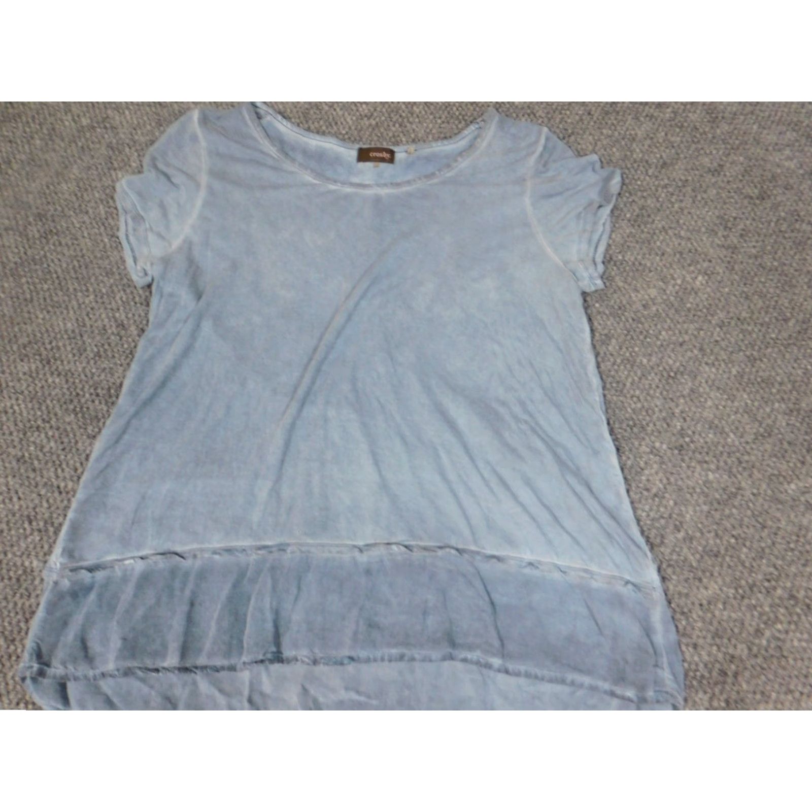 Vintage Crosby Womens Blouse L Blue Crew Neck Short Sleeve Pullover Cotton Blend Stretch Casual Everyday Women Size L / US 10 / IT 46 - 3 Thumbnail