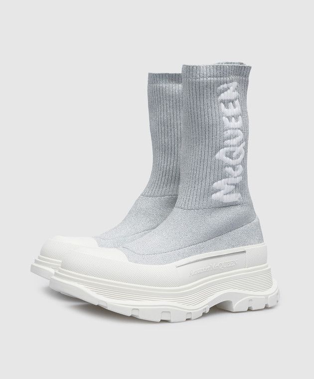 Alexander McQueen o1y0225 Hi-Top Sneakers in Light Grey & White Size US 8.5 / IT 38.5 - 2 Thumbnail