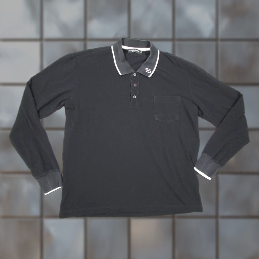 Dolce & Gabbana Dolce&Gabbana Men's Polo Shirt Black Long Sleeve XL Silk Cotton Blend Casual Made in Italy Size US XL / EU 56 / 4 - 1 Thumbnail