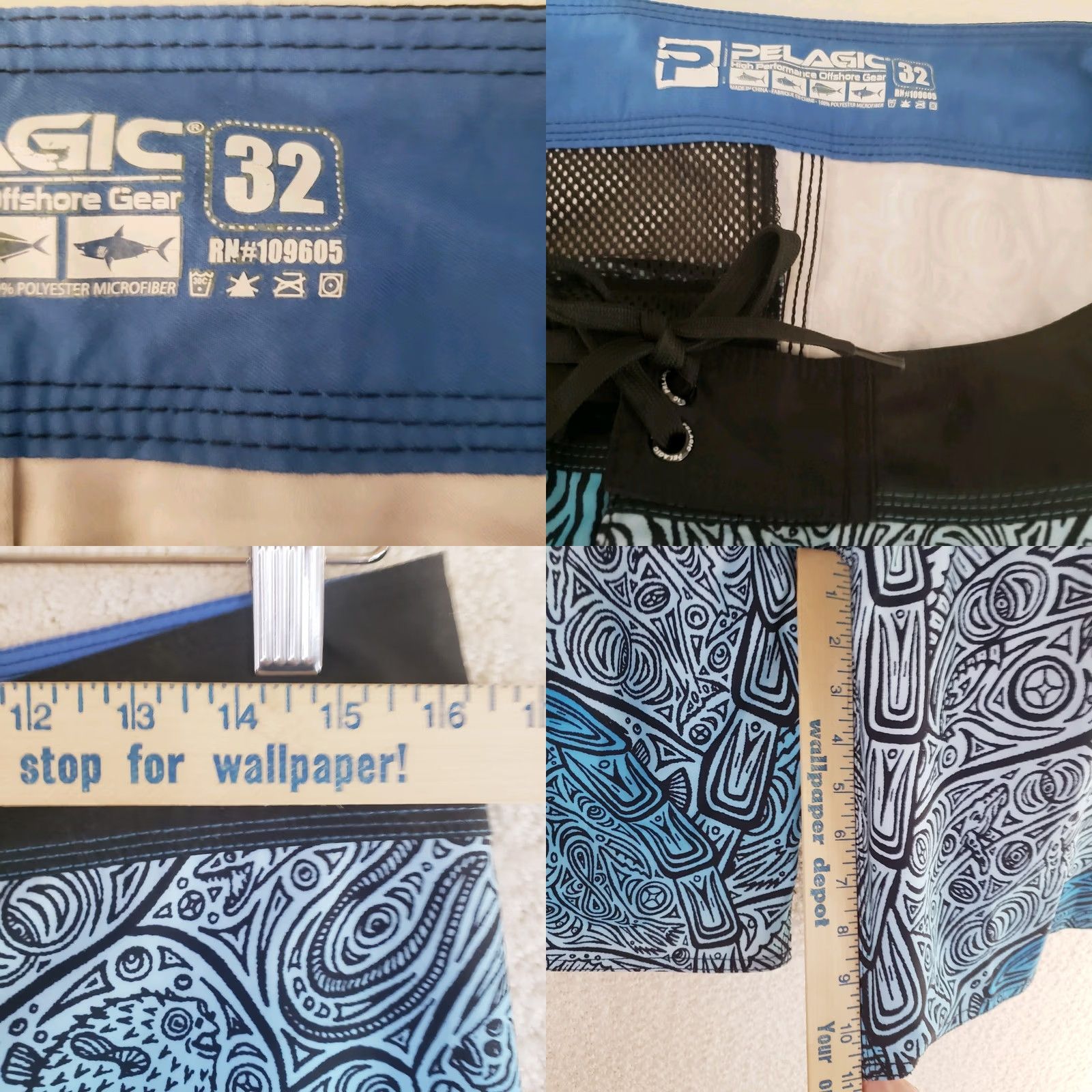 Vintage Pelagic Shorts Mens 32x11 Blue White Geometric Board Shorts Trunks Swim Fishing Mens Size US 32 / EU 48 - 10 Thumbnail