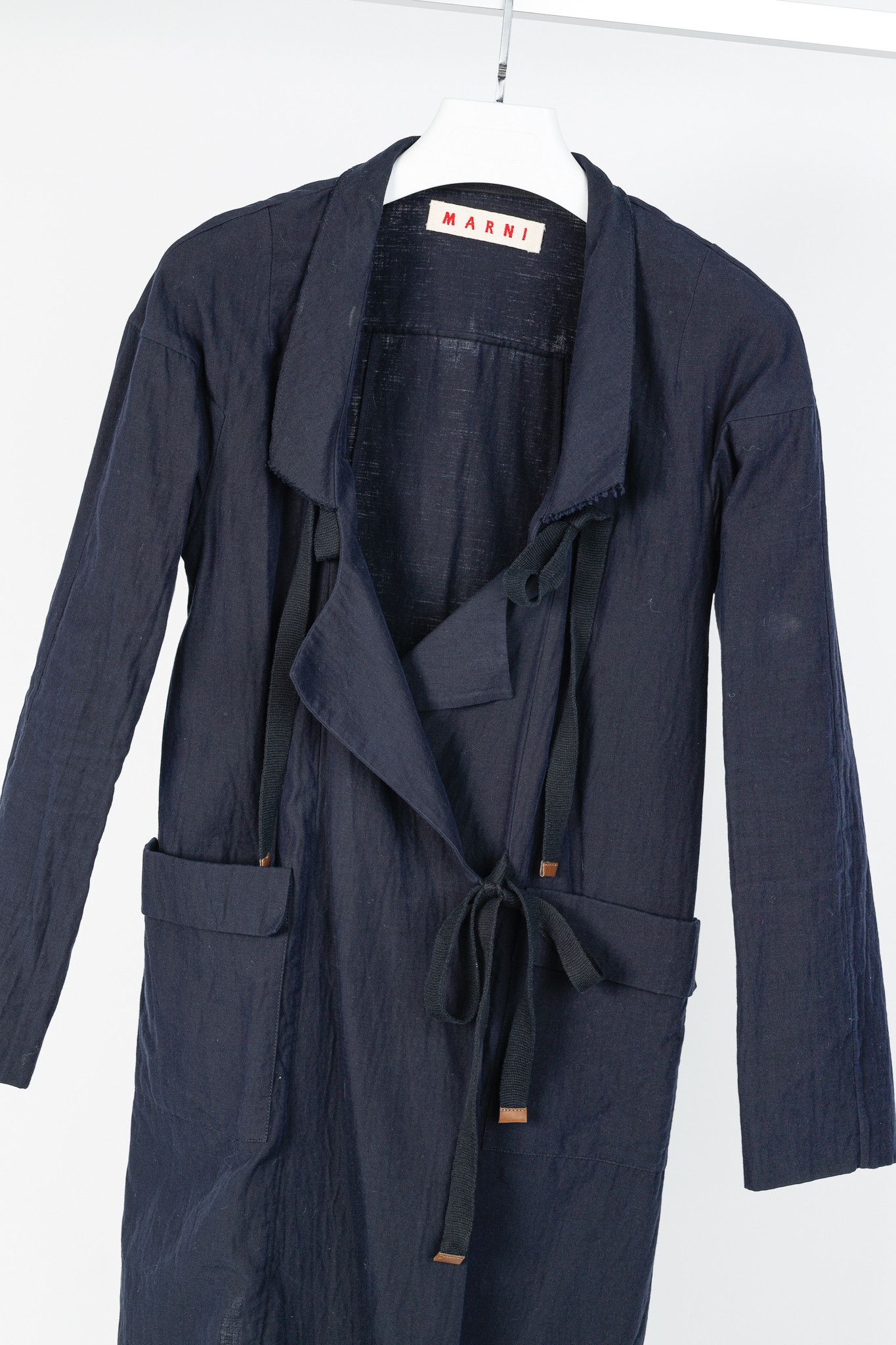 Marni Marni R/10 Navy Cotton-Blend Gauze Tie Duster Coat Size XS / US 0-2 / IT 36-38 - 3 Thumbnail
