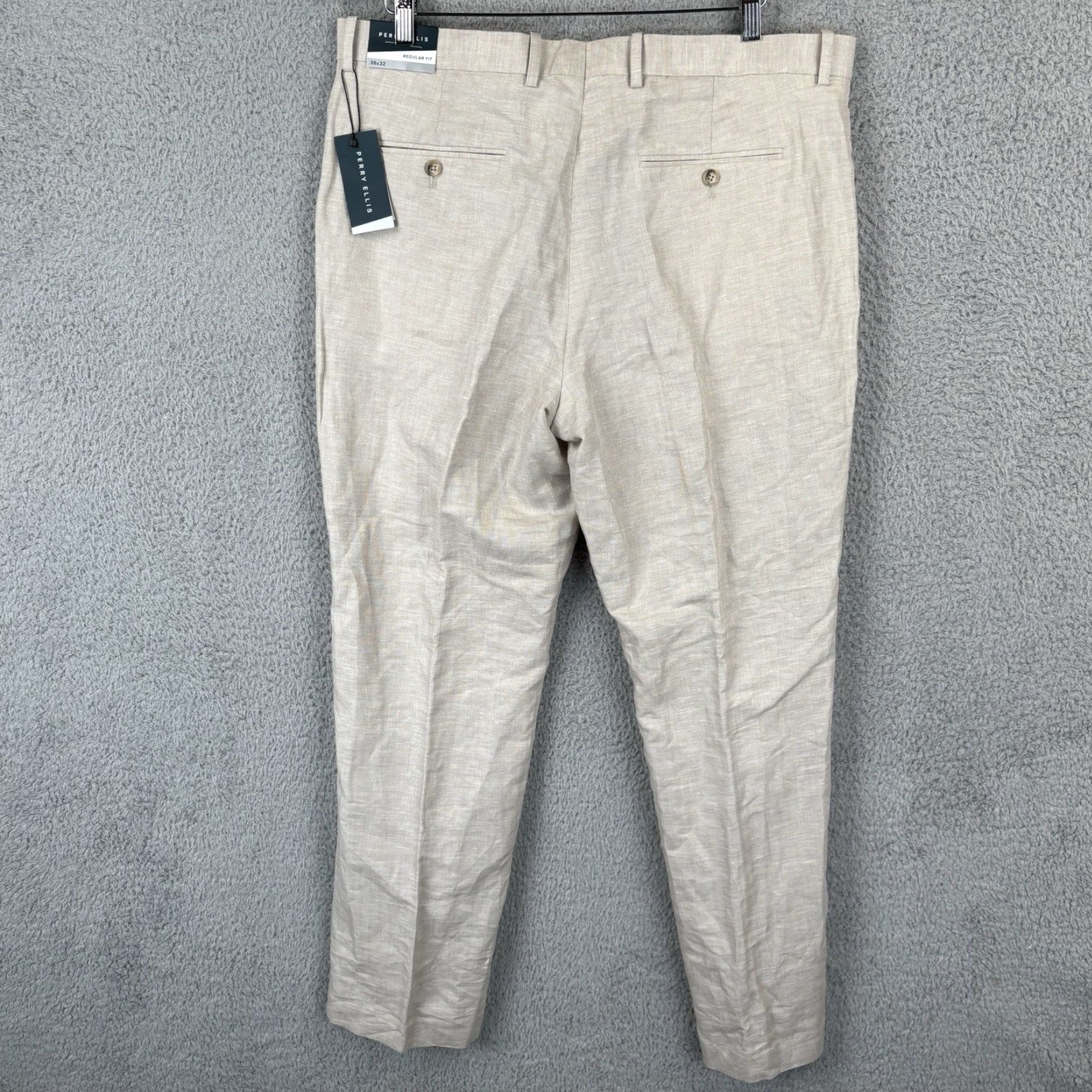 Perry Ellis Perry Ellis Linen Blend Dress Pants Men 36x32 Beige Regular Fit Slacks Casual Business Workwear Size US 36 / EU 52 - 3 Thumbnail