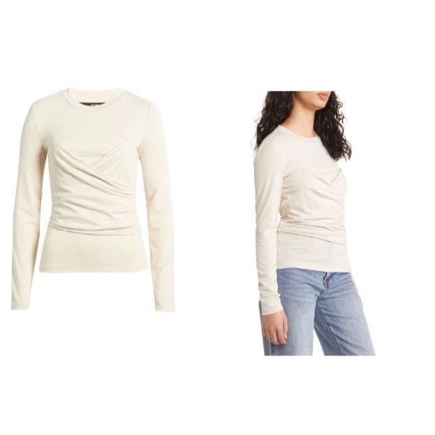 Other Vero Moda Nelly Ruched Knit Top, Oat, Sz. L Size L / US 10 / IT 46 - 2 Thumbnail