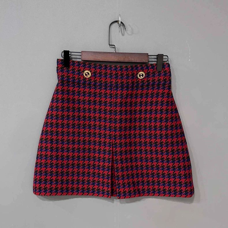 Gucci Gucci Thousand-bird checkered gold buckle wool short skirt Size 26" / US 2 / IT 38 - 1 Thumbnail