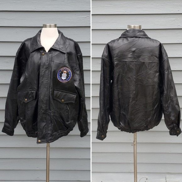 Vintage Vintage 90s y2k Black Leather Patchwork USAF Bomber Size US XL / EU 56 / 4 - 2 Thumbnail