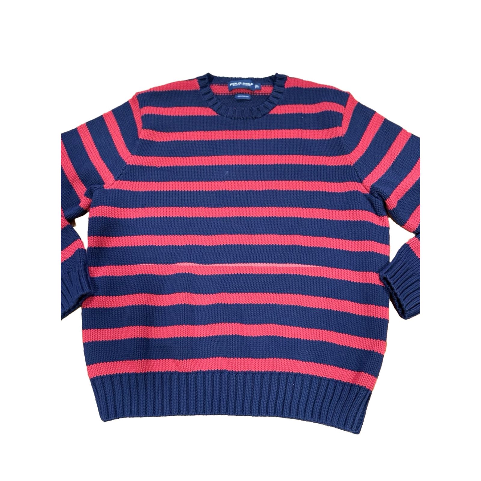 Polo Ralph Lauren VINTAGE Polo Ralph Lauren Golf Sweater Mens Blue Red Stripe Knit Lrg 100% Cotton Size US L / EU 52-54 / 3 - 3 Thumbnail