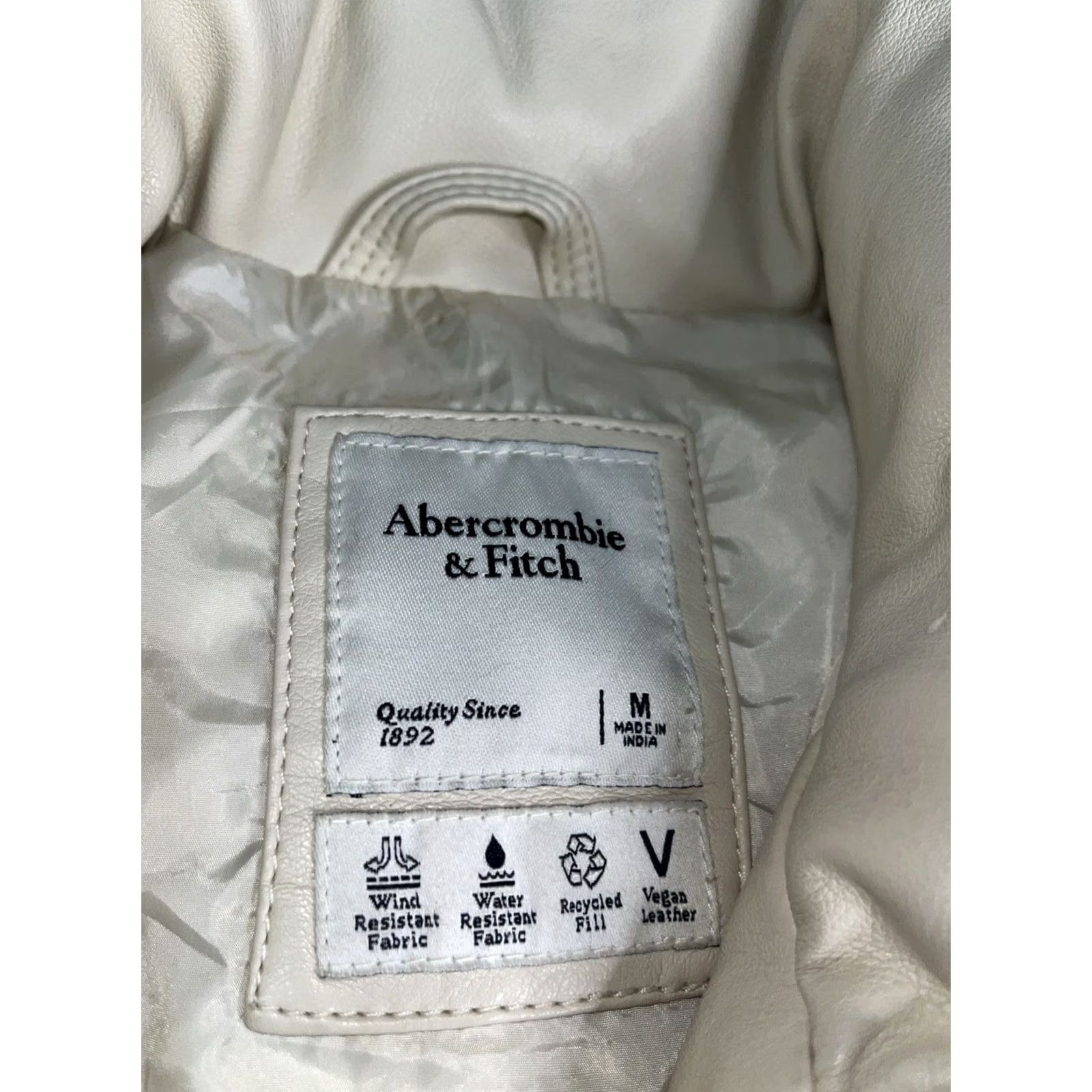 Abercrombie & Fitch Abercrombie & Fitch Jacket Size M Medium Ivory Vegan Leather Puffer Women Size M / US 6-8 / IT 42-44 - 2 Thumbnail