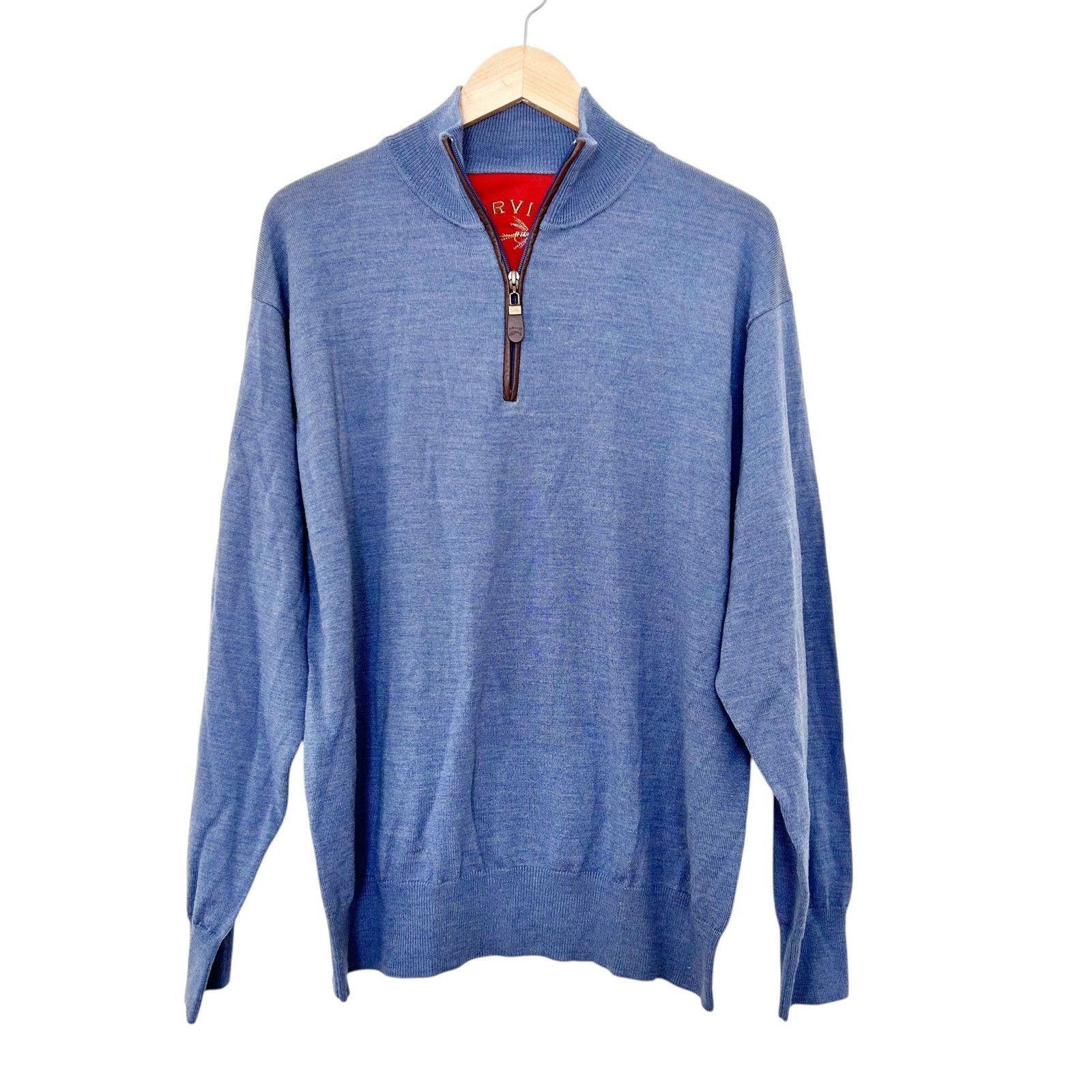 Orvis Orvis Blue 100% Merino Wool Quarter Zip Sweater Sz L Size US L / EU 52-54 / 3 - 1 Thumbnail