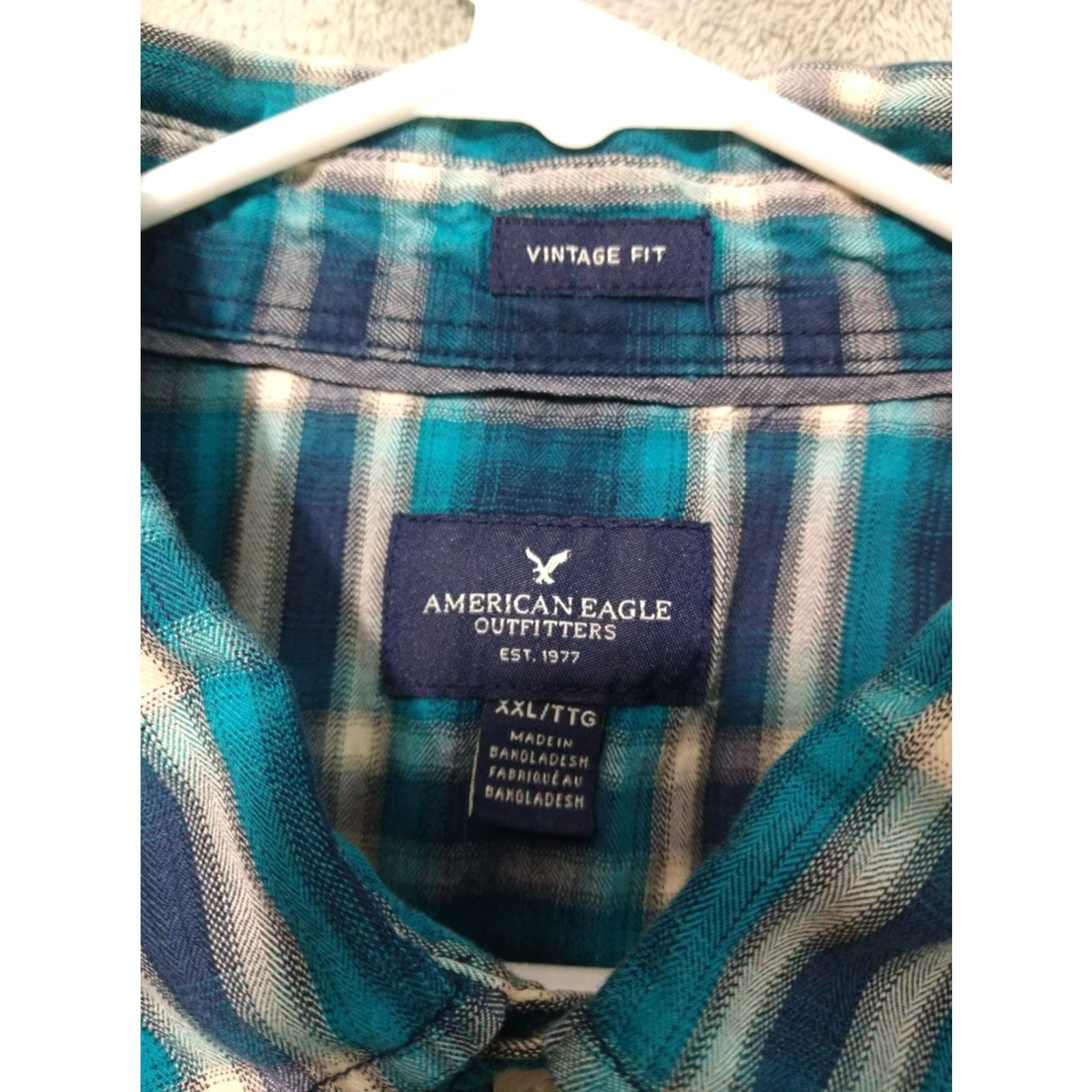Vintage American Eagle Shirt Mens 2XL Blue Plaid Vintage Fit Pearl Snap Long Sleeve Button-Up Cowboys Western Casual Travel 50 in Chest Mens Size US XXL / EU 58 / 5 - 7 Thumbnail